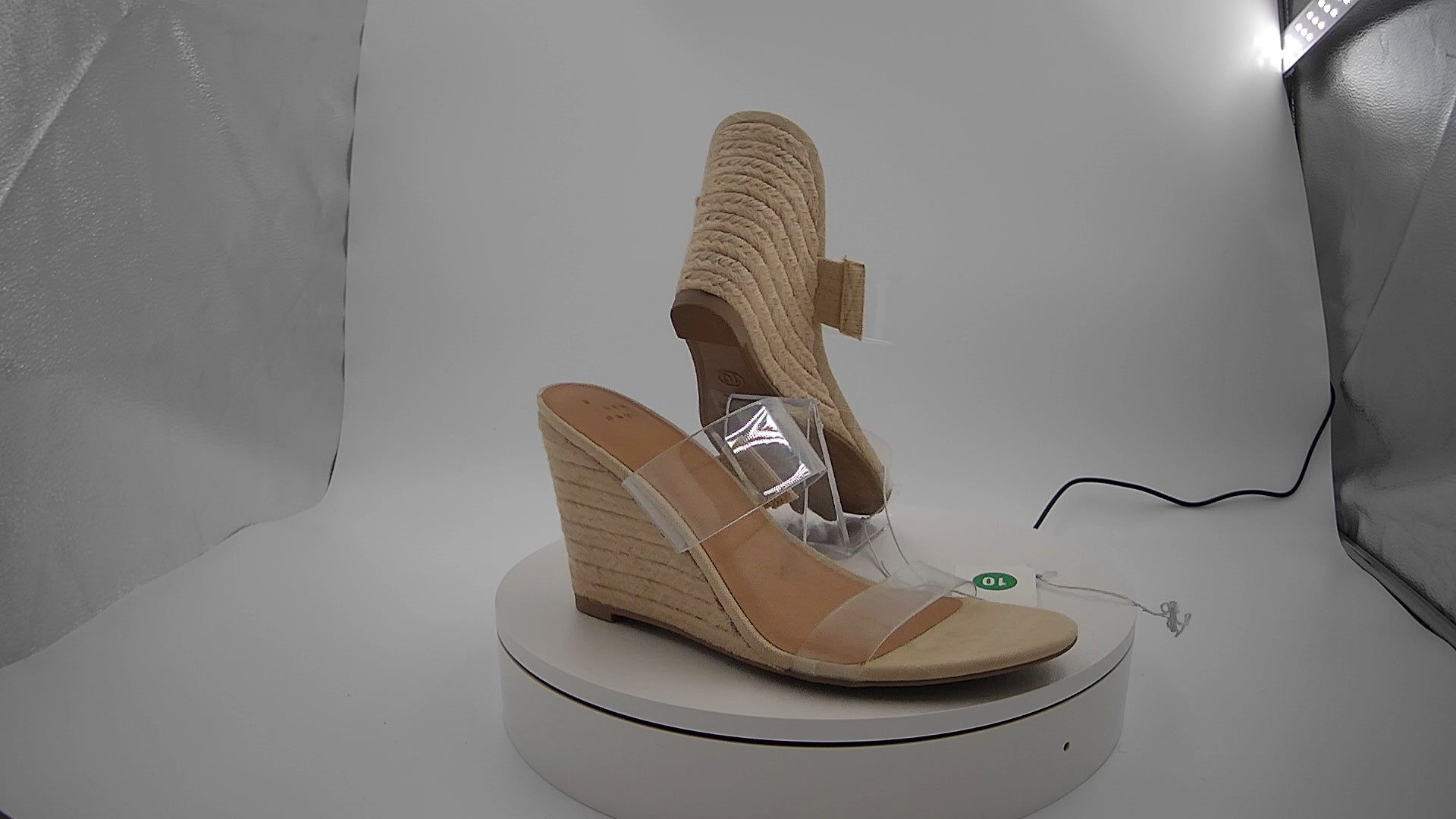 Women's Ansel Double Band Open Toe Wedge Heels with Memory Foam Insole - A New Day Tan 10: Slip-On, 3.75" Platform