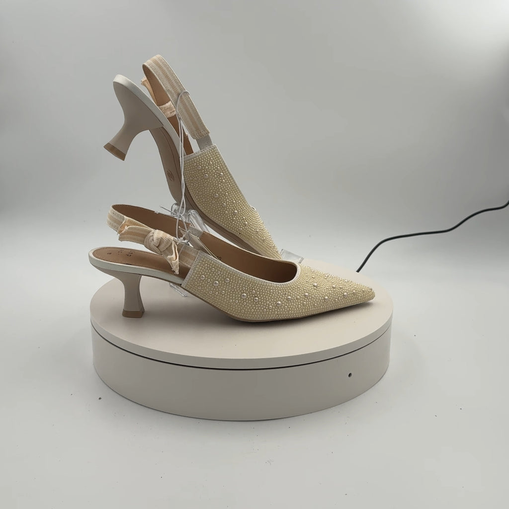 Women's Milan Pearl Slingback Heels - A New Day Ivory 10: Closed Pointed Toe, Cushioned Insole, Satin Finish, Medium Width