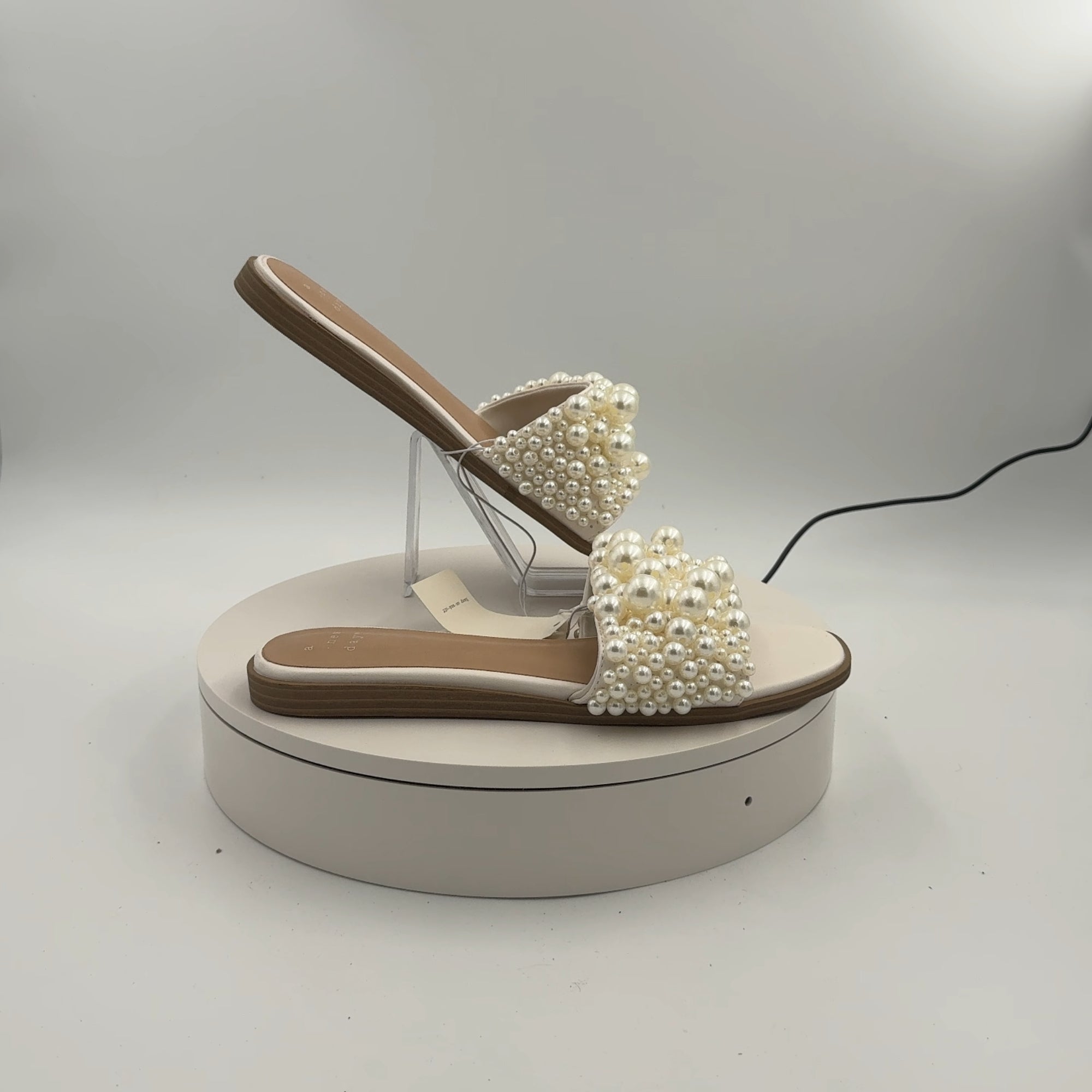Women's Nylah Pearl Slide Sandals - A New Day Cream 9.5: Open Toe, Memory Foam Insole, Textured Tpr Outsole, Faux Leather