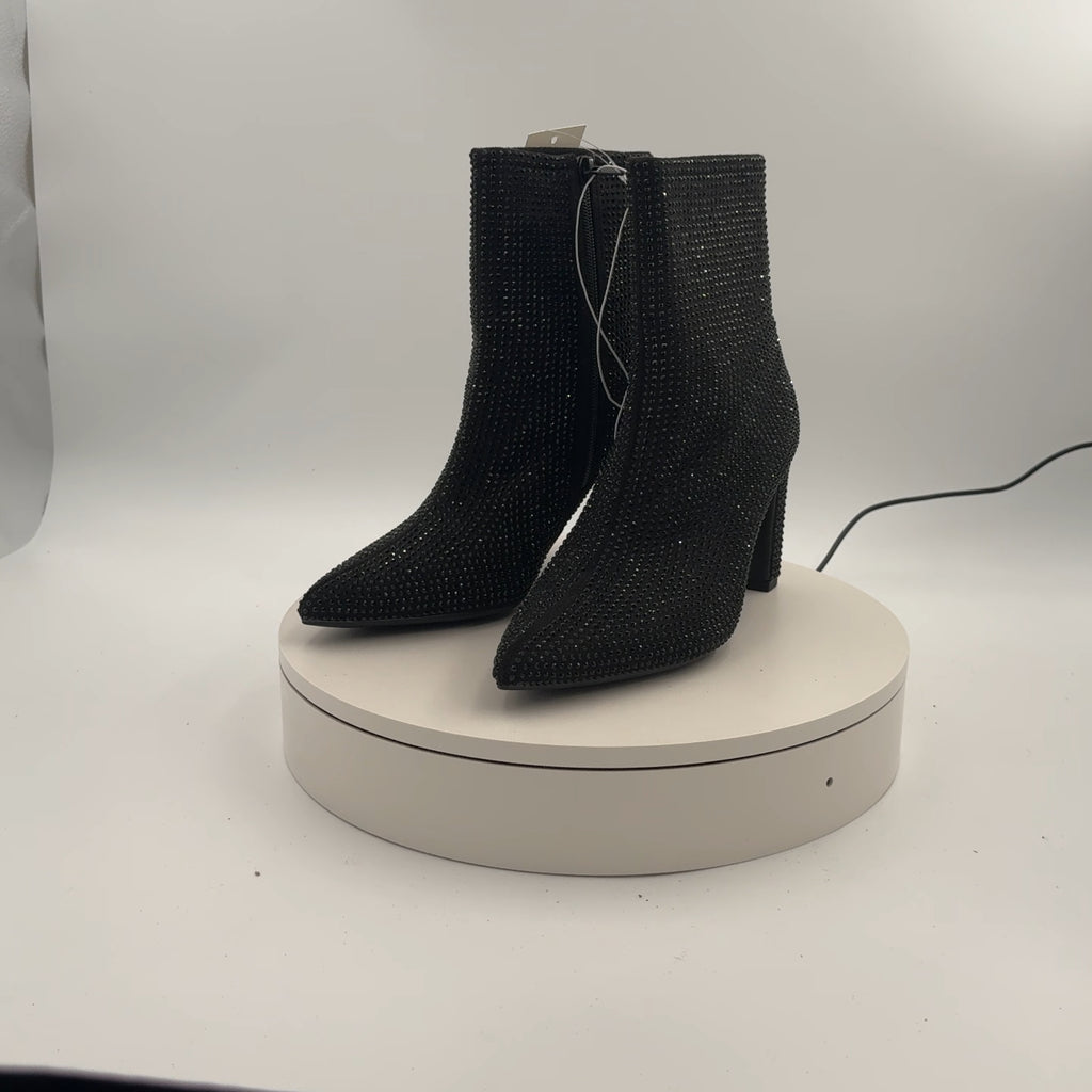 Women’s Gloria Low Shaft Heeled Rhinestones Boots With Memory Foam Insole - A New Day Jet Black 7.5