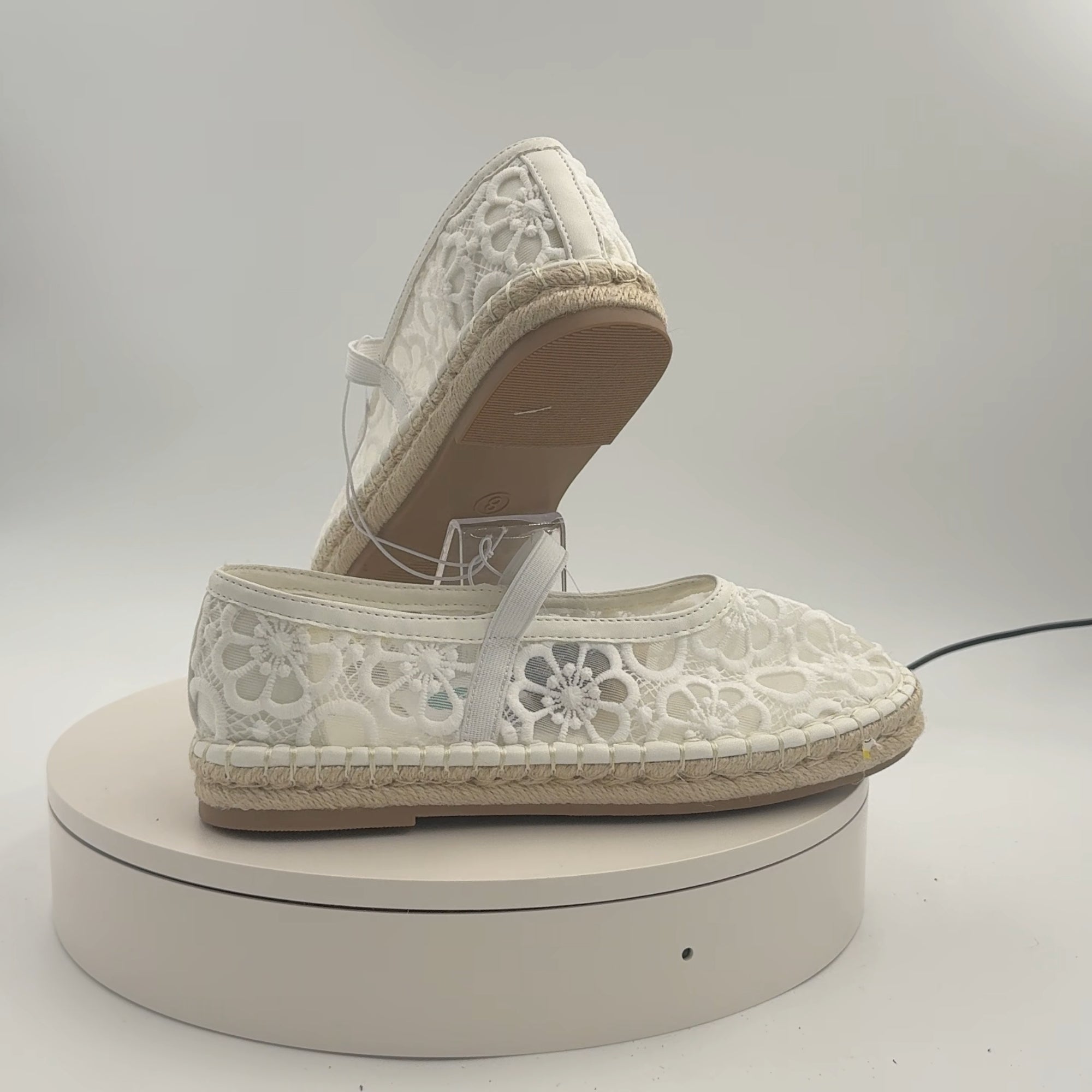 Women's Celia Floral Lace Mary Jane Espadrille Flat With Memory Foam Insole - Universal Thread White 8: Breathable Mesh, Pull-On Style