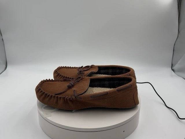 Men's Topher Moccasin Slippers - Goodfellow & Co Chestnut 11: Suede Upper, Indoor/Outdoor Sole, Slip-On Design