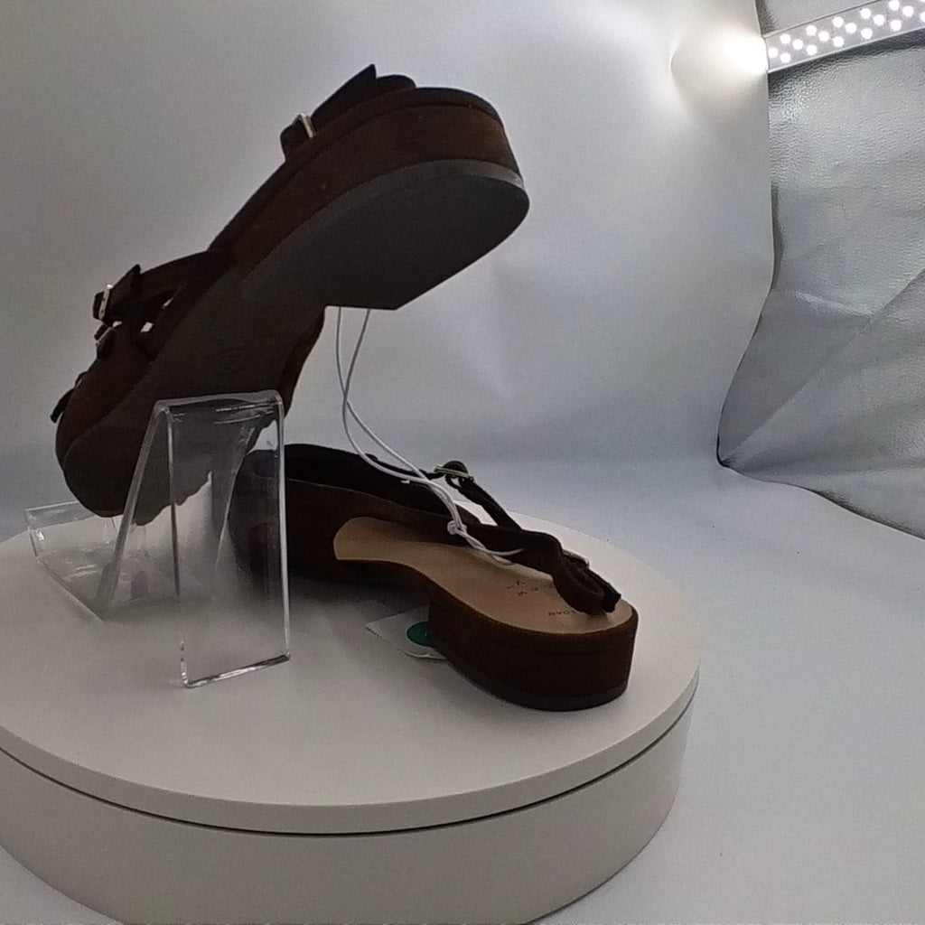 Women's Twiggy Multi Buckle Mini Heel Flats With Memory Foam Insole - A New Day Brown 8: Faux Suede, Pointed Toe - Like New U001