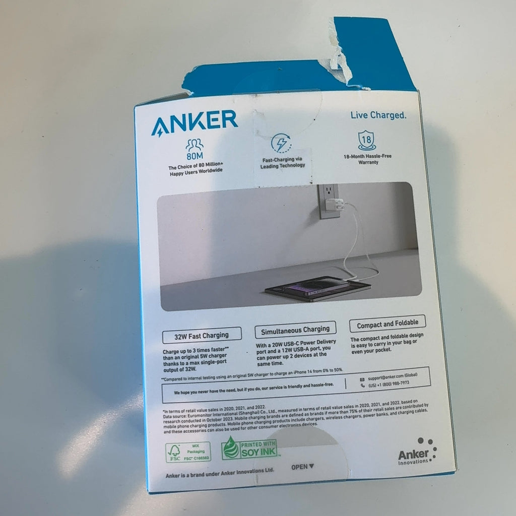 Anker 2-Port 32W Wall Charger With 6' Lightning To Usb-C Cable - White: Quick Charge Usbc Block