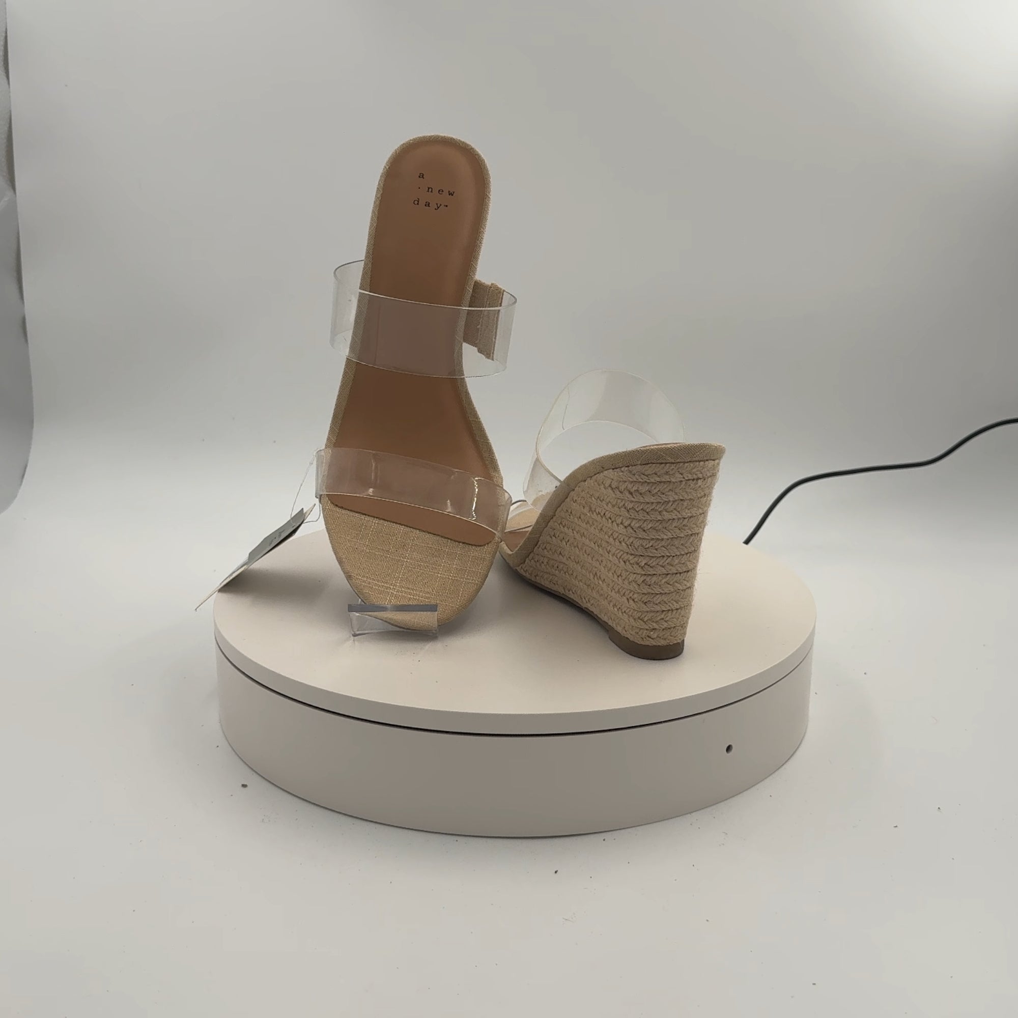 Women's Ansel Double Band Open Toe Wedge Heels With Memory Foam Insole - A New Day Tan 11: Slip-On, Platform Heel
