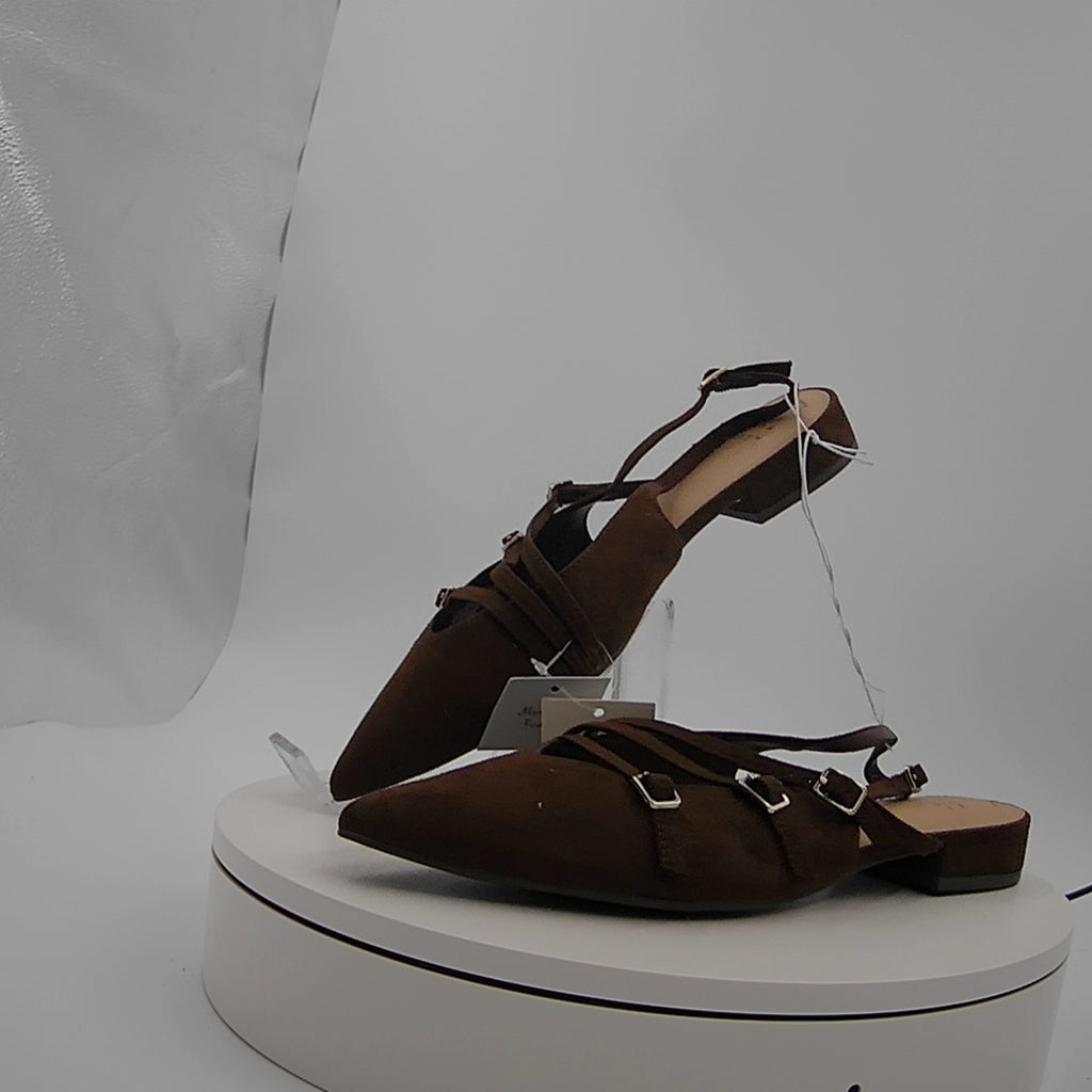 Women's Twiggy Multi Buckle Mini Heel Flats With Memory Foam Insole - A New Day Brown 7.5: Faux Suede, Pointed Toe