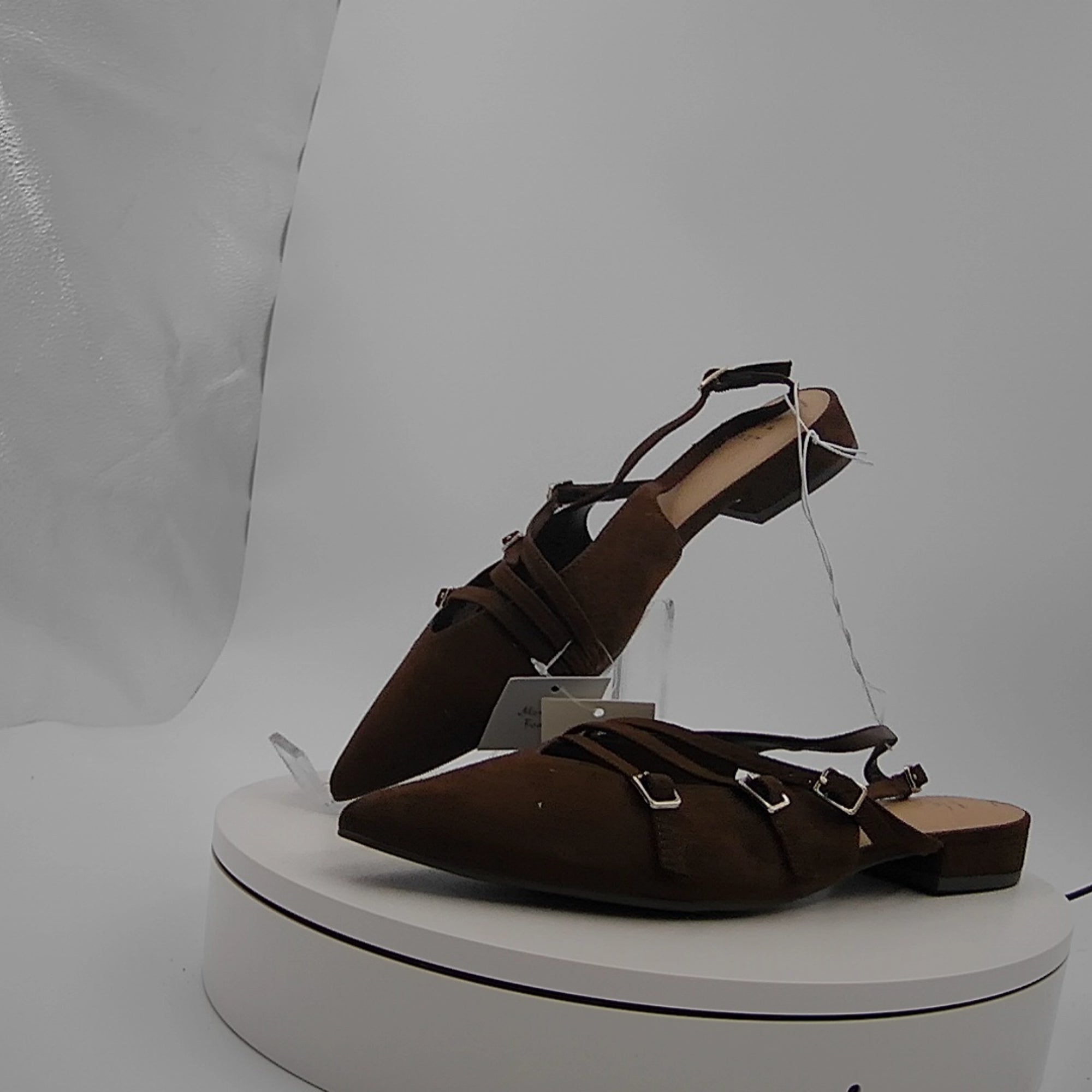 Women's Twiggy Multi Buckle Mini Heel Flats With Memory Foam Insole - A New Day Brown 7.5: Faux Suede, Pointed Toe