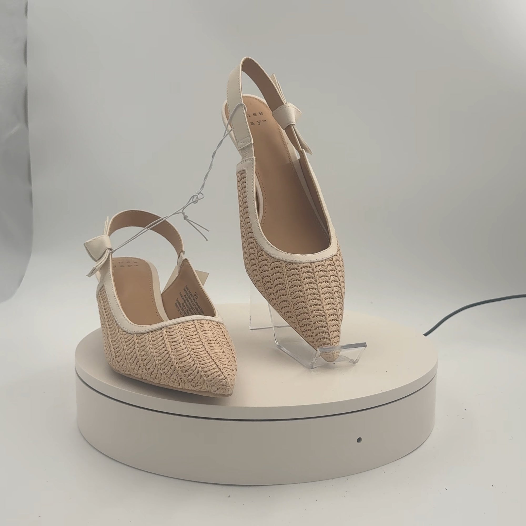 Women's Milan Raffia Slingback Heels - A New Day Beige 9.5: Cushioned Insole, Pointed Toe, Medium Width