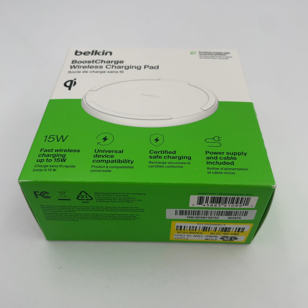 Belkin 15W Qi Charging Pad - White: MagSafe Compatible, USB-C Connection, Quick Charge