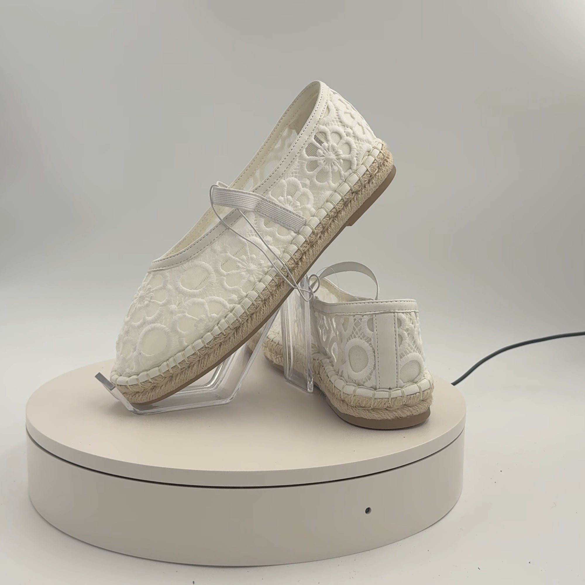 Women's Celia Floral Lace Mary Jane Espadrille Flat With Memory Foam Insole - Universal Thread White 8: Breathable Mesh, Pull-On Style