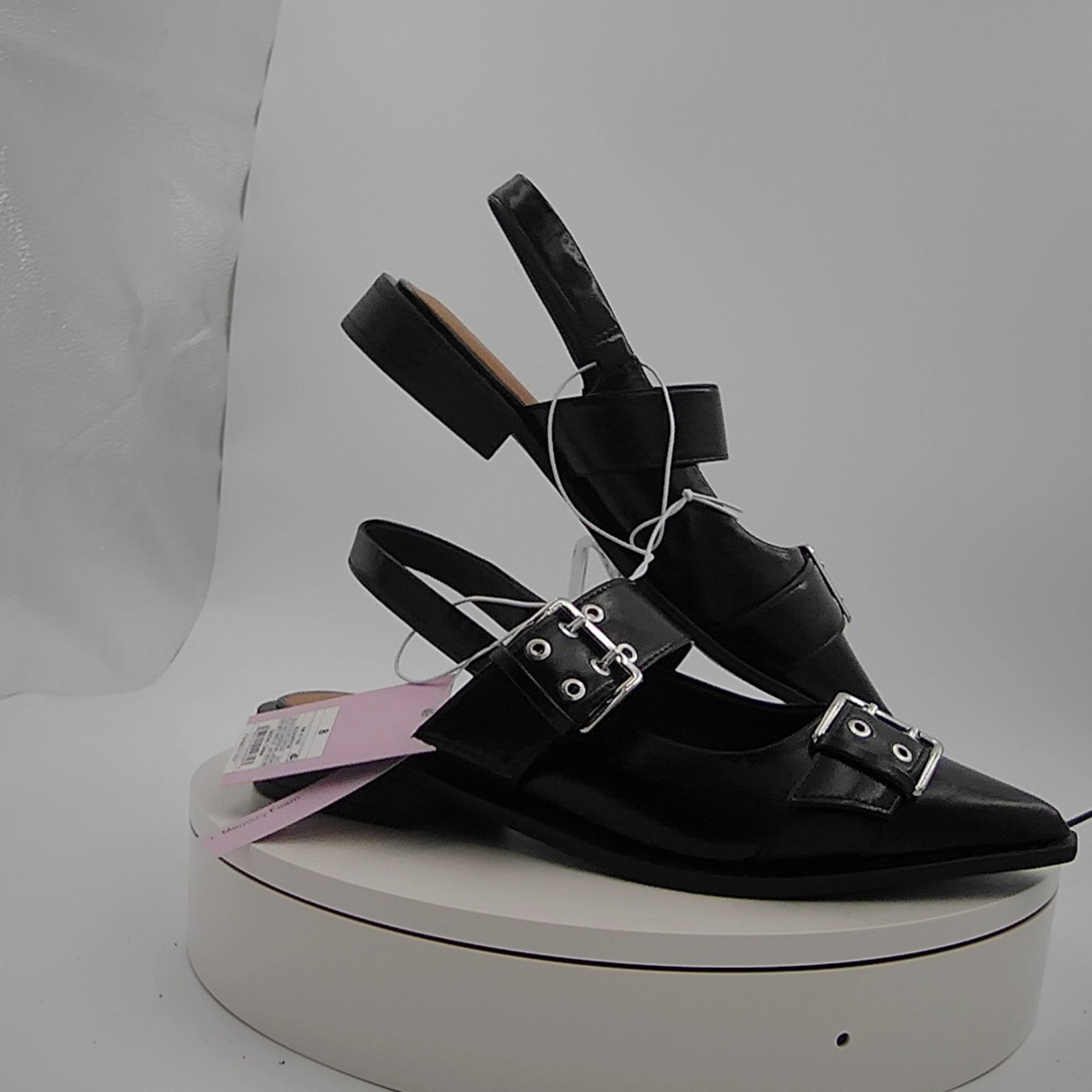 Women's Peyton Double Buckle Slingback Flats With Memory Foam Insole - Wild Fable Black 8: Medium Width, Block Heel, Closed Almond Toe