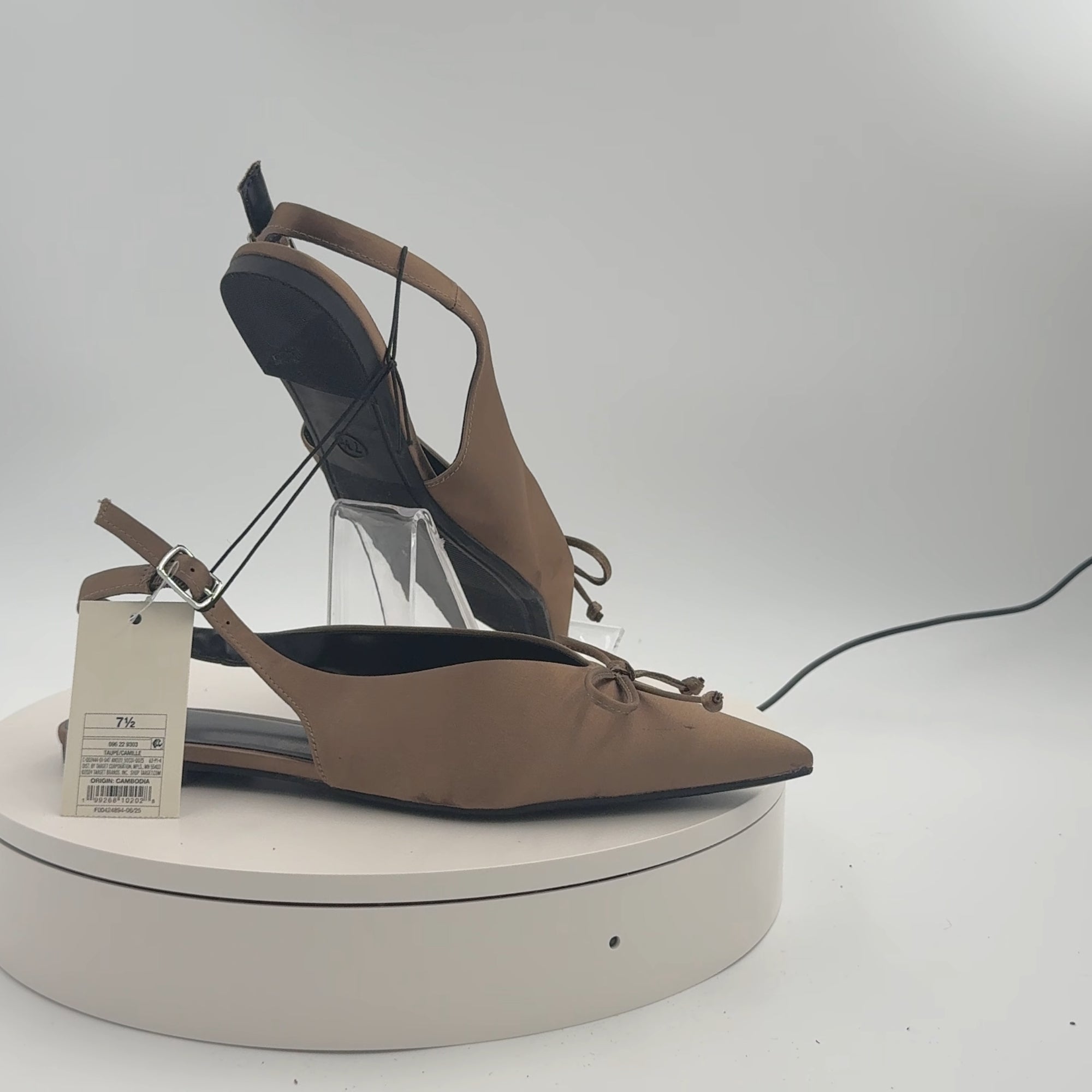 Women’s Camille Satin Slingback Bow Flats - A New Day Taupe 7.5