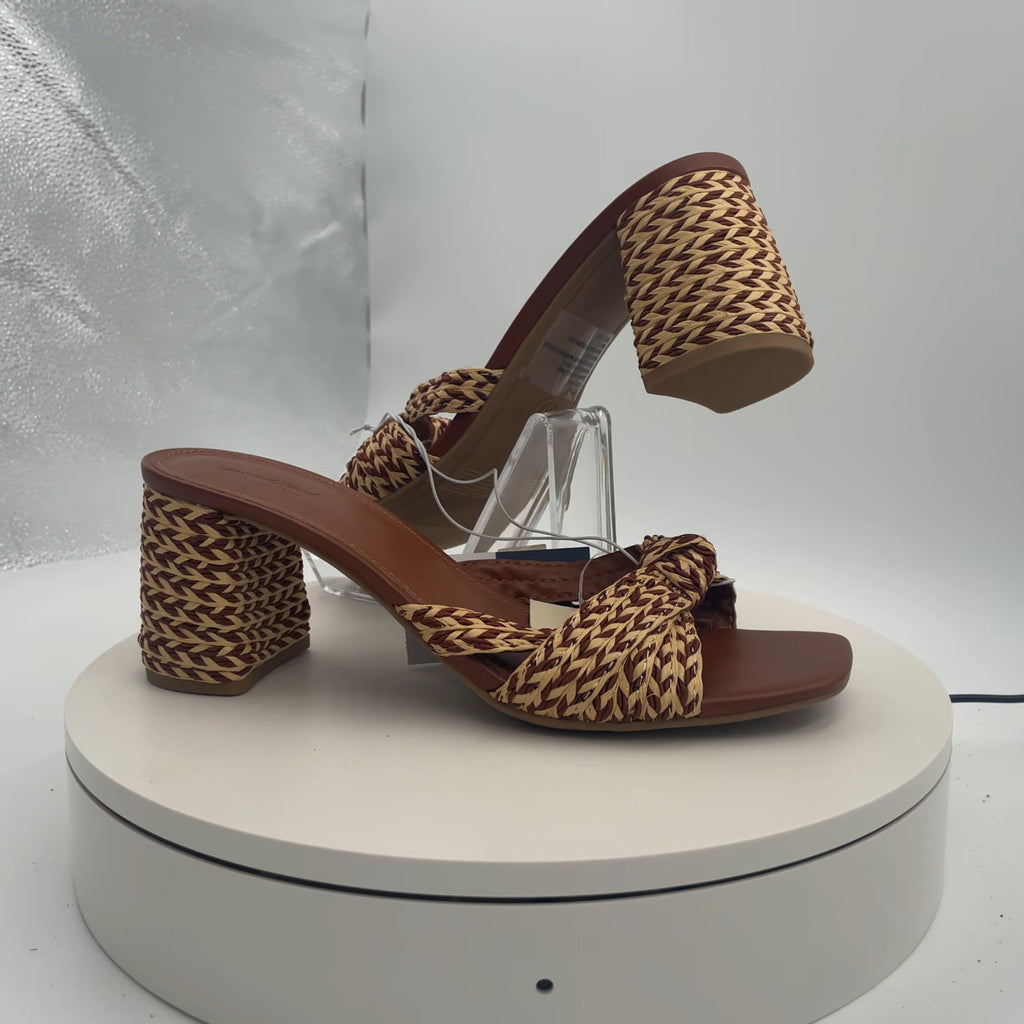 Women's Aaliyah Raffia Strappy Knot Sandal Heels - Universal Thread Cognac 10: Block Heel, Open Square Toe