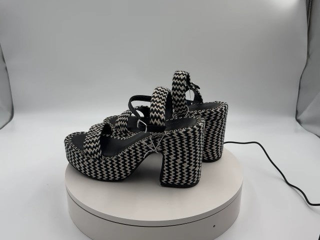 Women's Madeline Woven Platform Sandal Heels with Memory Foam Insole - Universal Thread Black 8: Ankle Strap, Block Heel