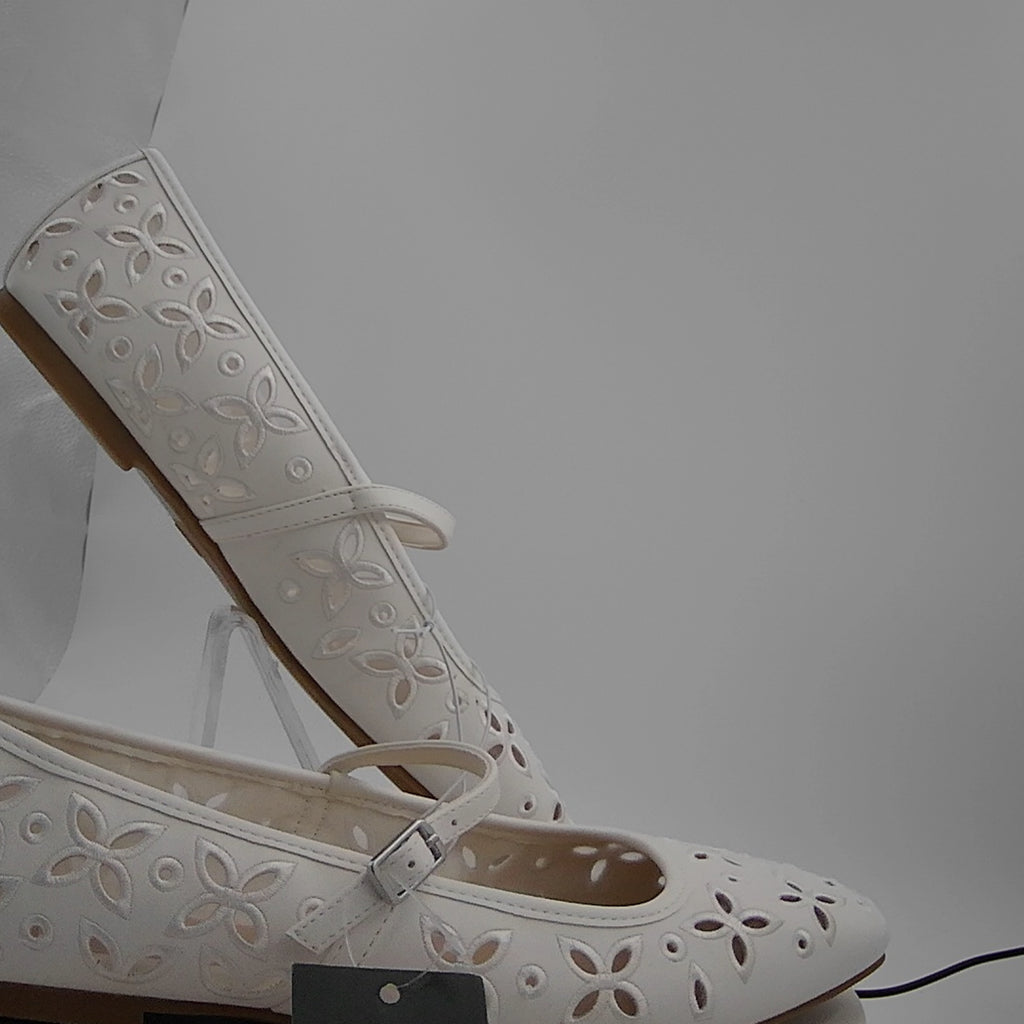 Women's Elsa Eyelet Mary Jane Ballet Flats With Memory Foam Insole - Wild Fable White 10: Faux Leather, Buckle Closure, Textured Outsole