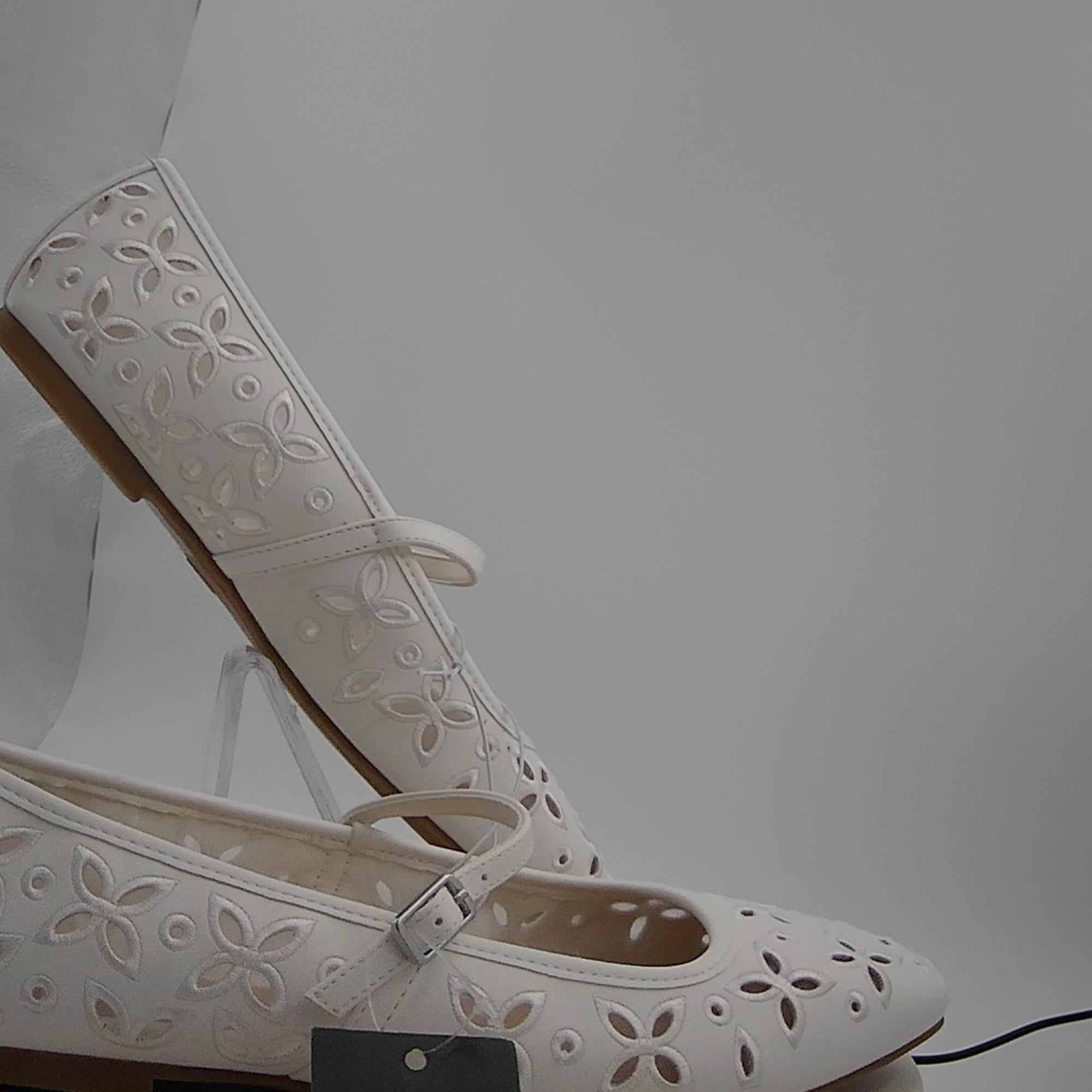 Women's Elsa Eyelet Mary Jane Ballet Flats With Memory Foam Insole - Wild Fable White 10: Faux Leather, Buckle Closure, Textured Outsole