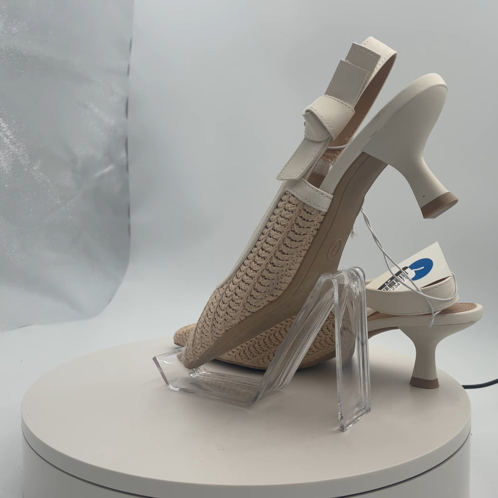 Women's Milan Raffia Slingback Heels - A New Day Beige 7: Cushioned Insole, Pointed Toe, Textured Outsole, Medium Width