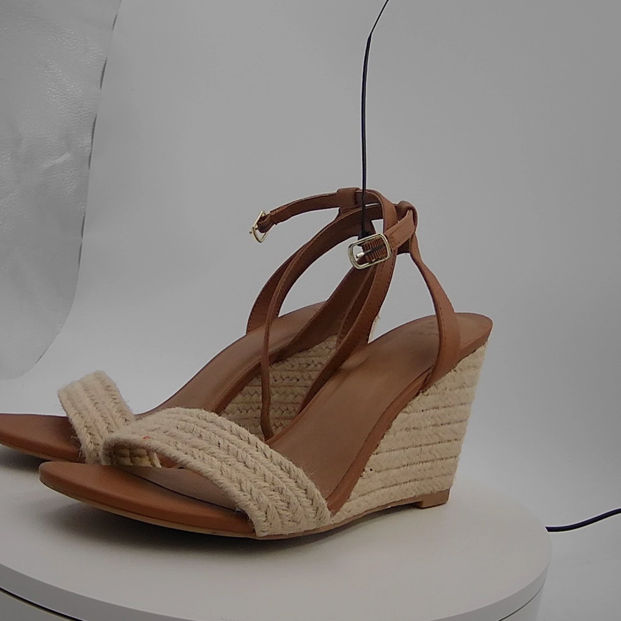 Women's Tish Single Band Ankle Strap Wedge Heels With Memory Foam Insole - A New Day Tan 8: Open Toe, Platform Heel, Medium Width