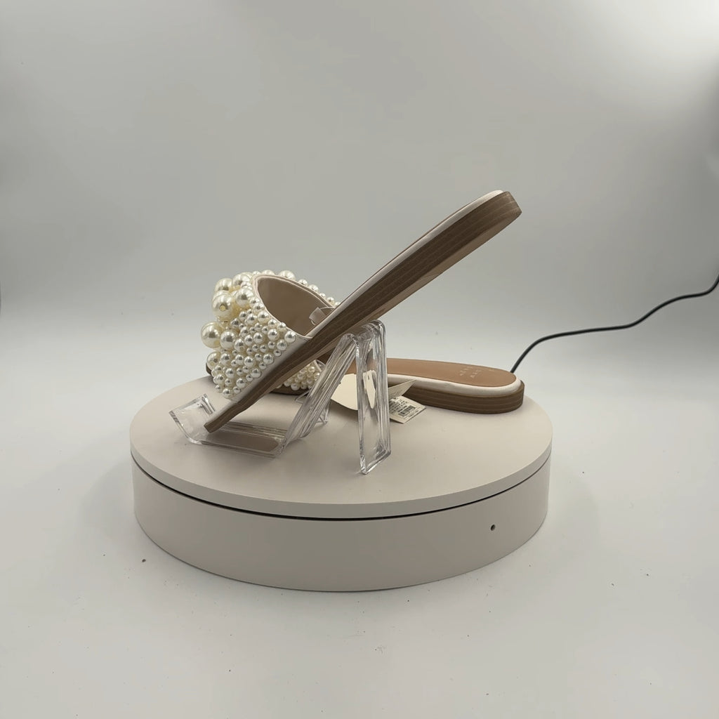 Women's Nylah Pearl Slide Sandals - A New Day Cream 9.5: Open Toe, Memory Foam Insole, Textured Tpr Outsole, Faux Leather