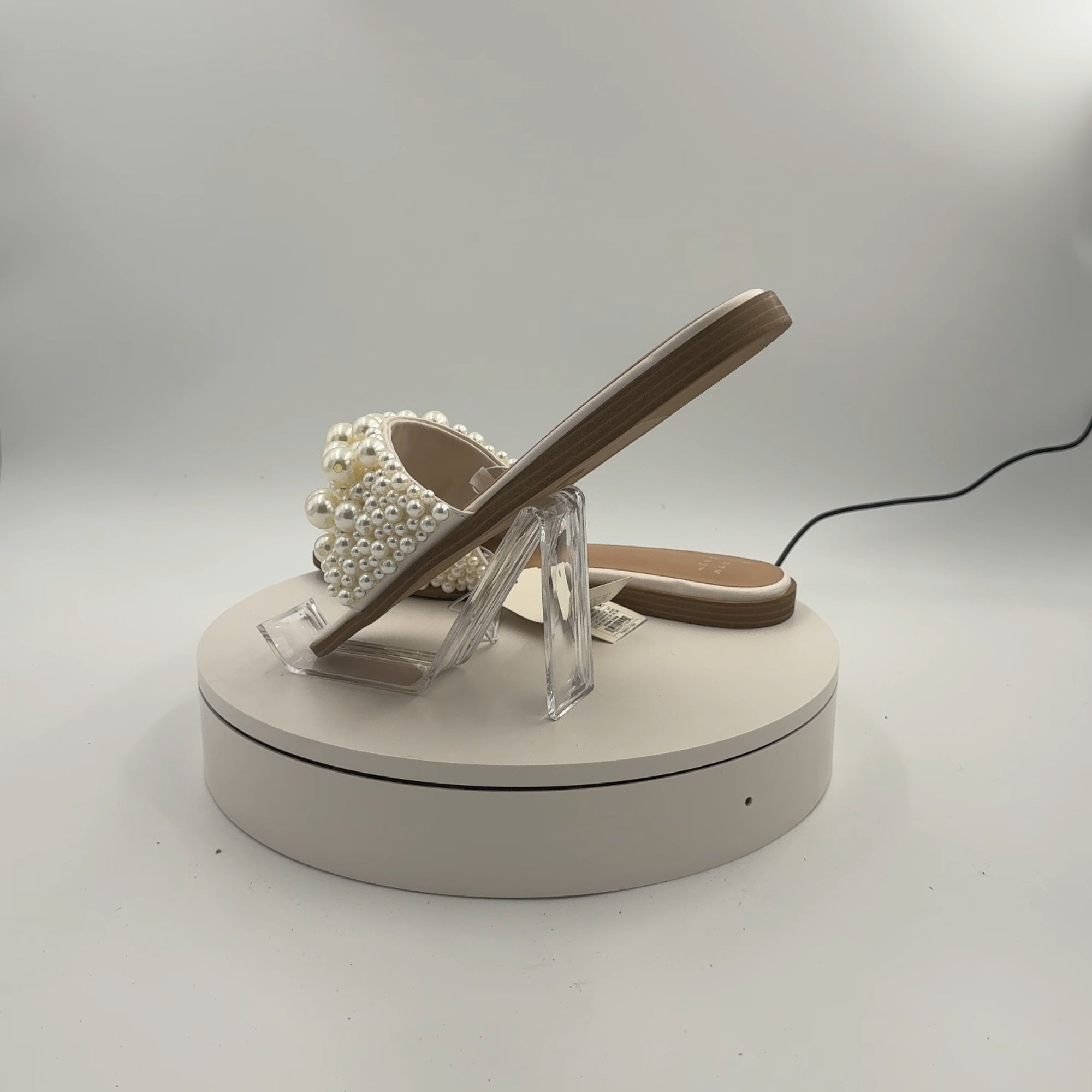 Women's Nylah Pearl Slide Sandals - A New Day Cream 9.5: Open Toe, Memory Foam Insole, Textured Tpr Outsole, Faux Leather