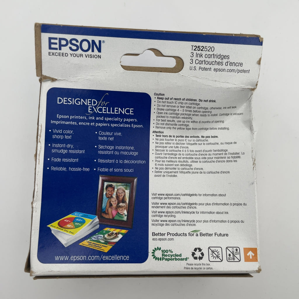 Epson 252 C/M/Y 3Pk Ink Cartridges - Cyan, Magenta, Yellow (T252520-Cp): Standard Yield Ink Series (Please Be Advised That Sets May Be Missing Pieces Or Otherwise Incomplete.)