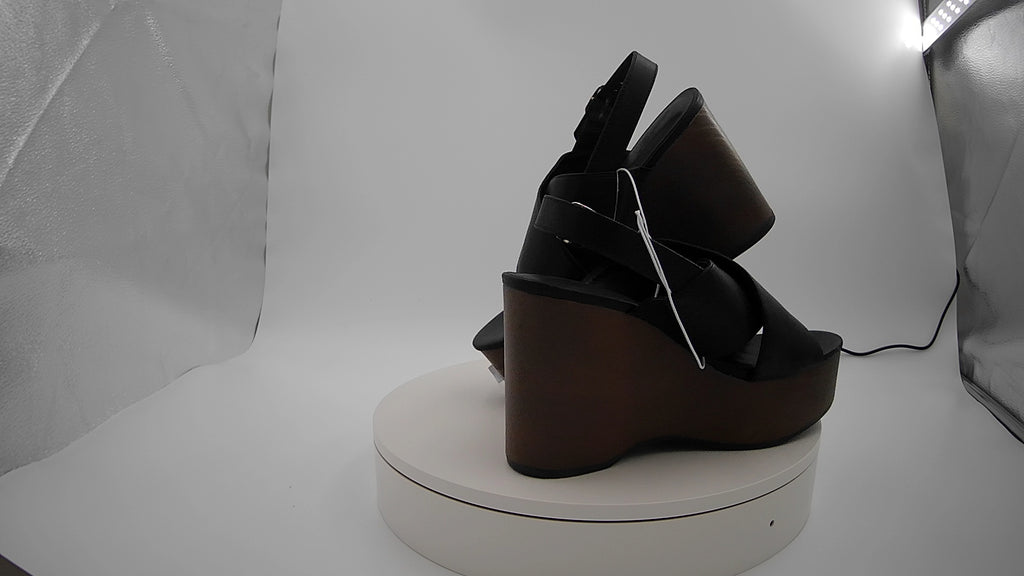 Women's Naomi Wood Wedge Heels with Memory Foam Insole - Universal Thread Black 7.5: Ankle Strap, Open Toe
