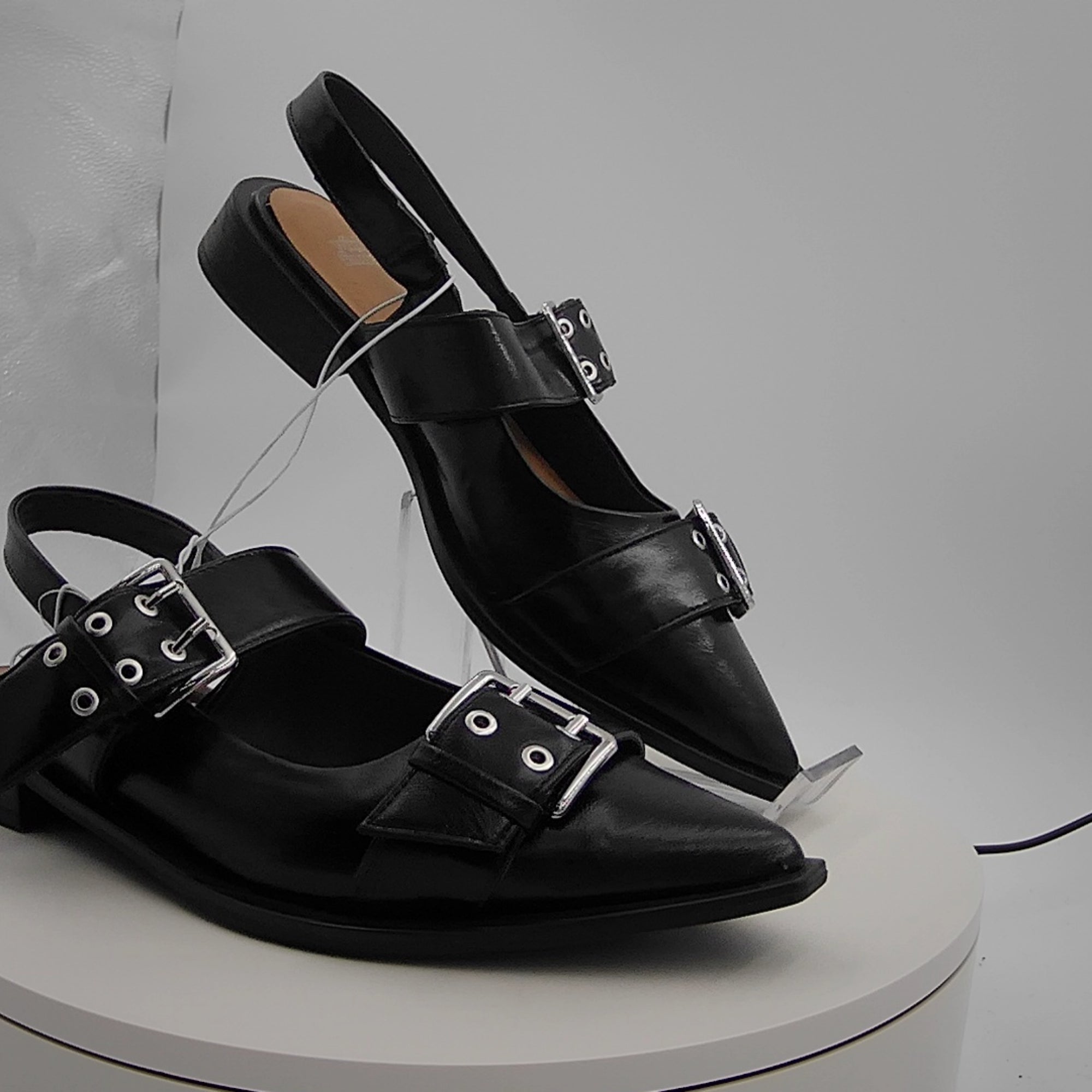 Women's Peyton Double Buckle Slingback Flats With Memory Foam Insole - Wild Fable Black 8.5: Medium Width, Block Heel