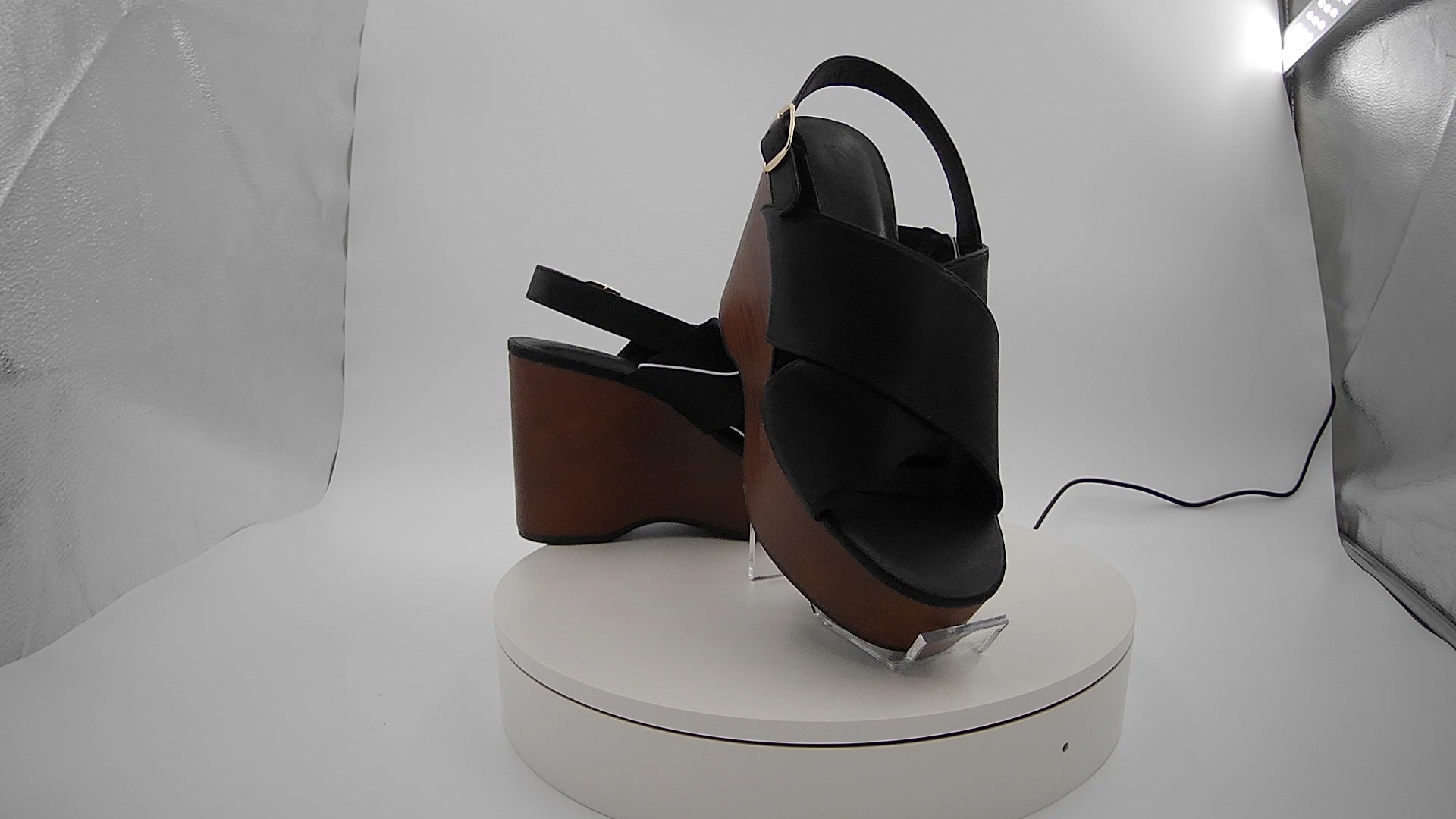 Women's Naomi Wood Wedge Heels with Memory Foam Insole - Universal Thread Black 7.5: Ankle Strap, Open Toe
