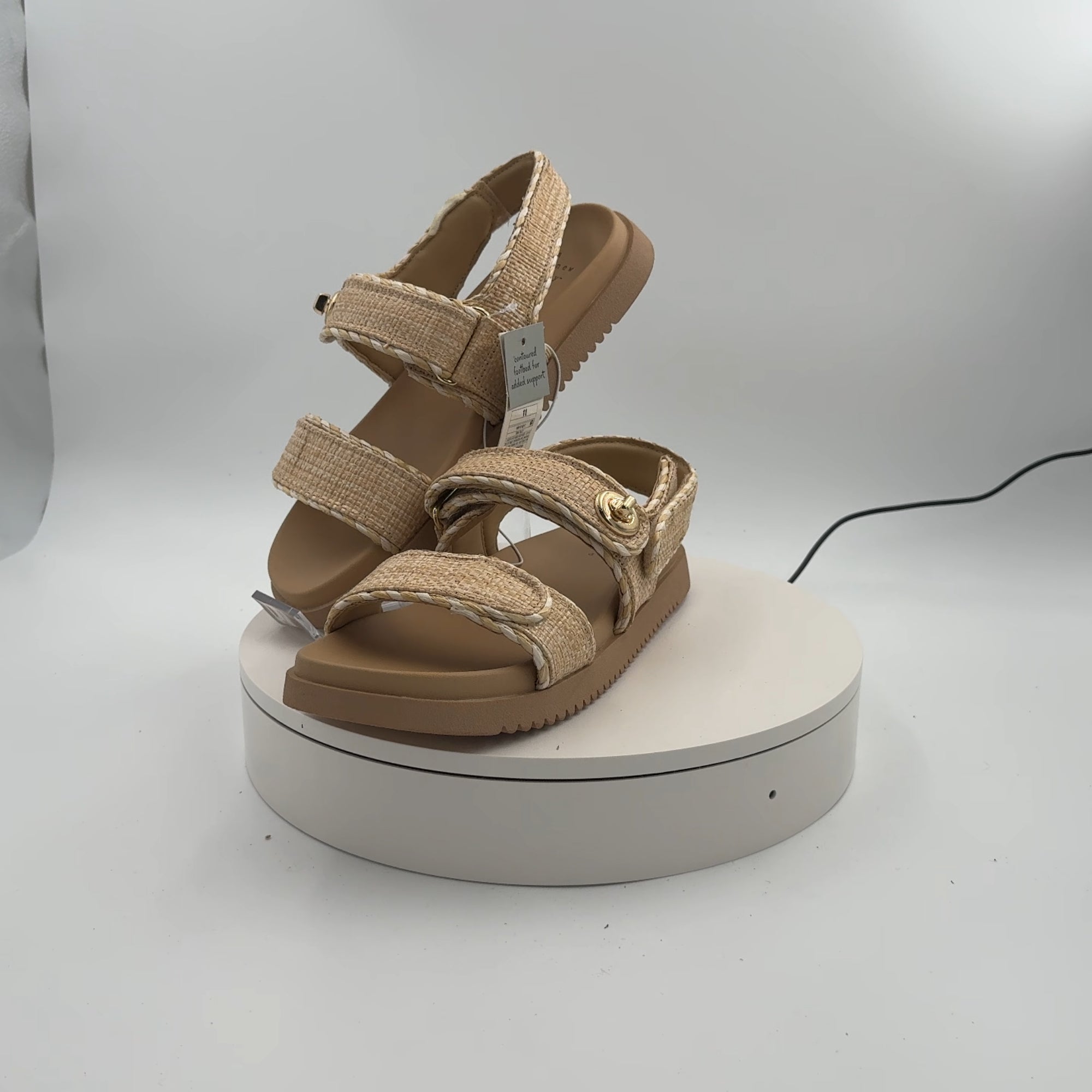 Women's Tilly Raffia Platform Footbed Sandals - A New Day Tan 11: Cushioned Insole, Hook And Loop Closure
