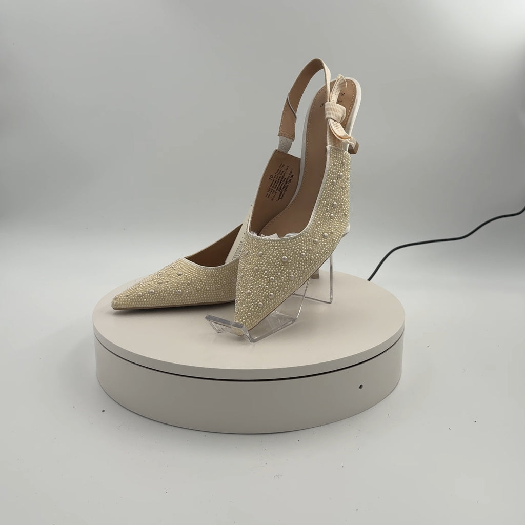 Women's Milan Pearl Slingback Heels - A New Day Ivory 10: Closed Pointed Toe, Cushioned Insole, Satin Finish, Medium Width