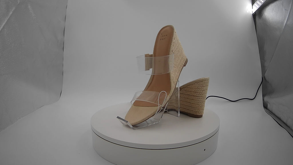 Women's Ansel Double Band Open Toe Wedge Heels with Memory Foam Insole - A New Day Tan 9: Slip-On, Platform Heel