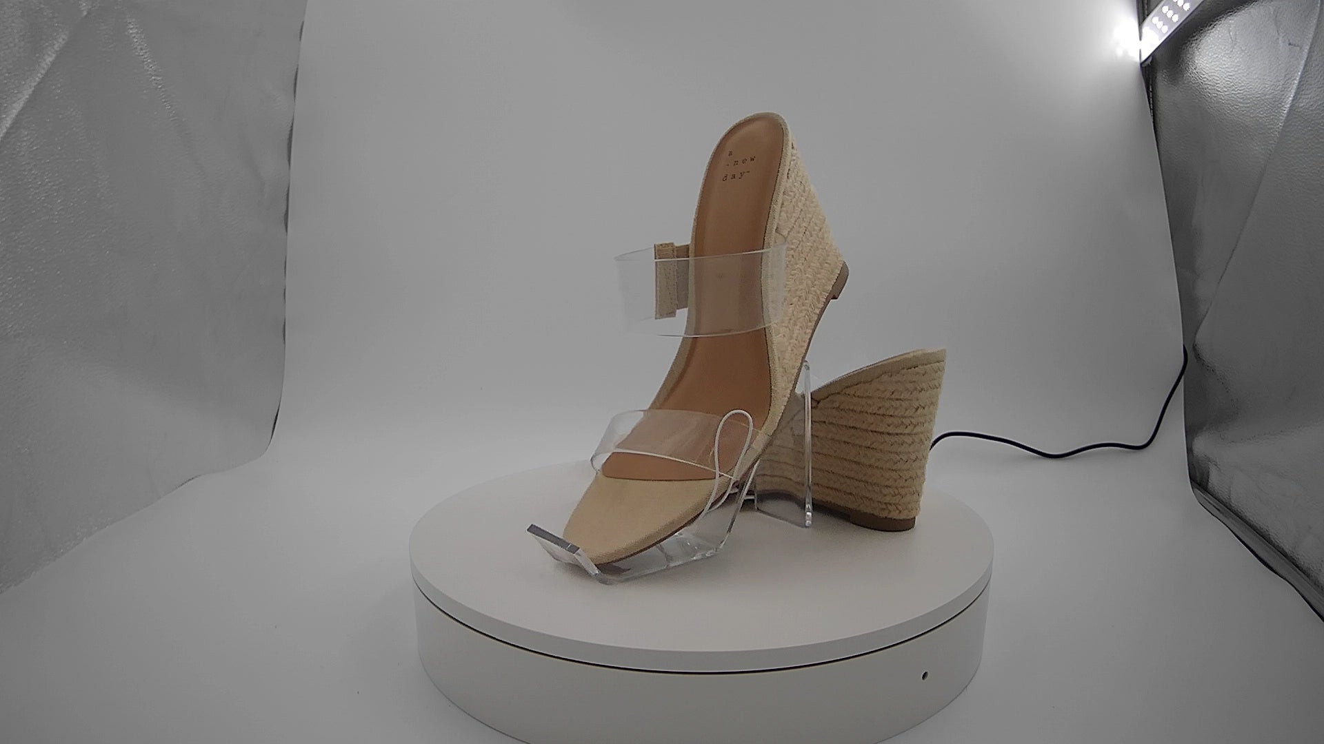 Women's Ansel Double Band Open Toe Wedge Heels with Memory Foam Insole - A New Day Tan 9: Slip-On, Platform Heel