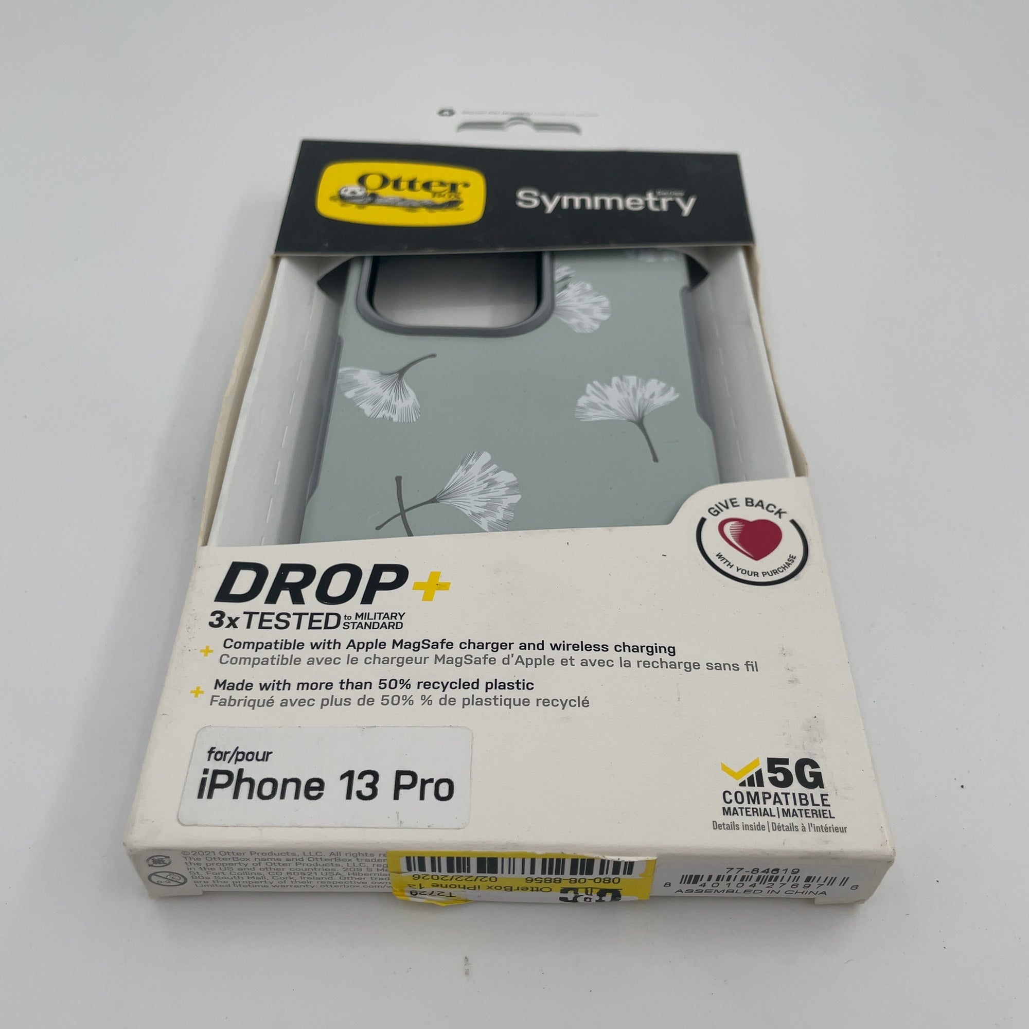 Otterbox Iphone 13 Pro Symmetry Series Case - Gingko Gray: Bump-Resistant Leaf Design