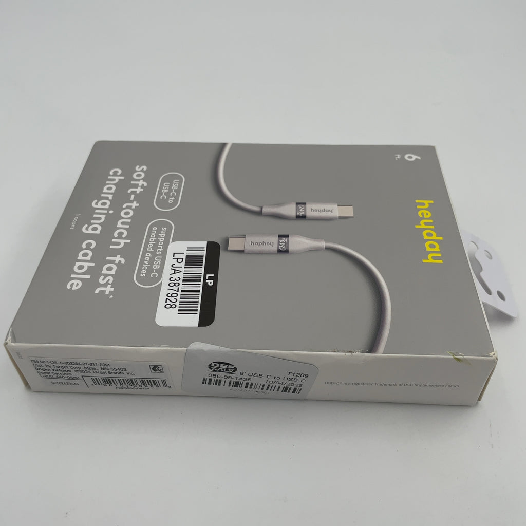 6' USB-C to USB-C Fast Charging Silicone Cable - heyday White Clay: Male-to-Male Connection