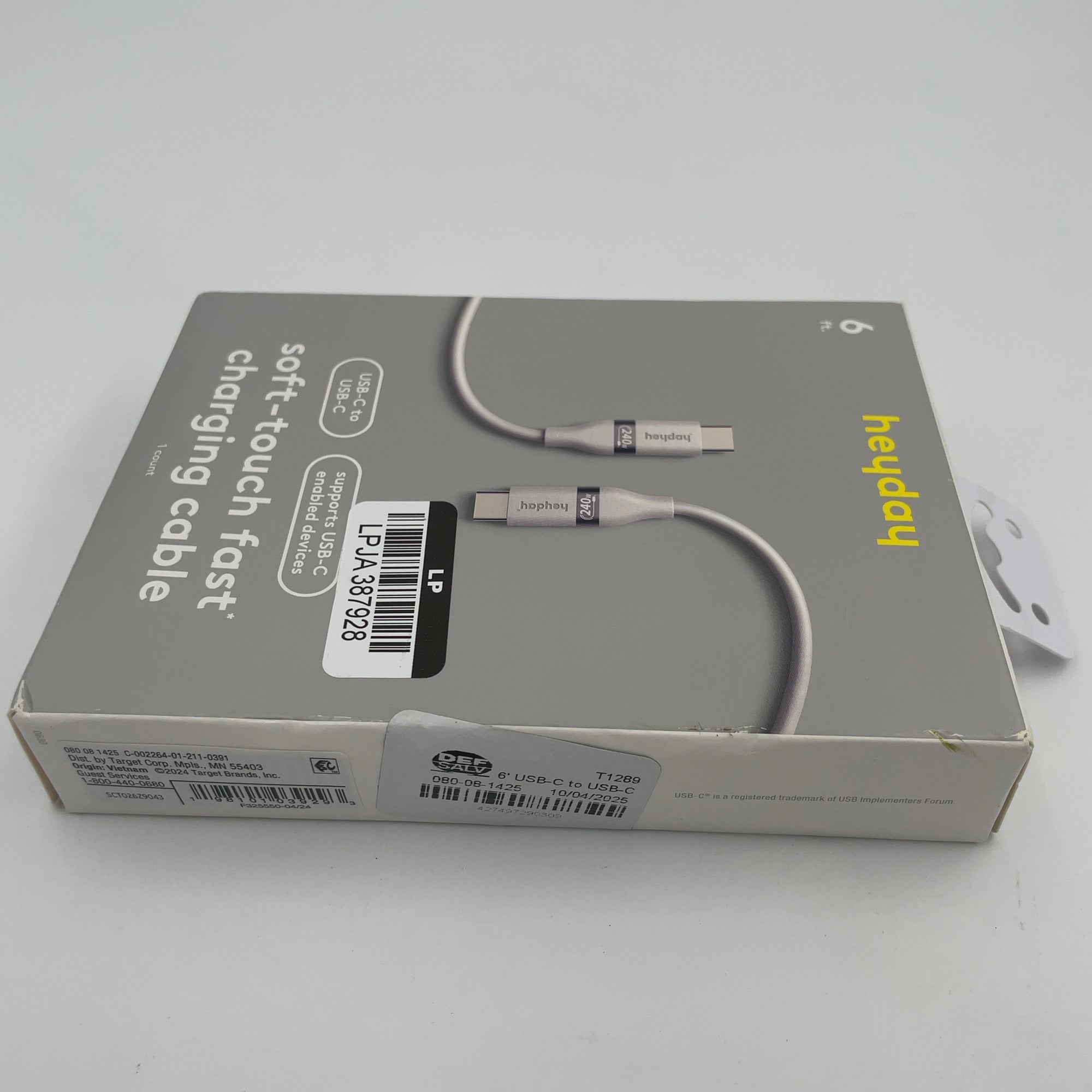 6' USB-C to USB-C Fast Charging Silicone Cable - heyday White Clay: Male-to-Male Connection