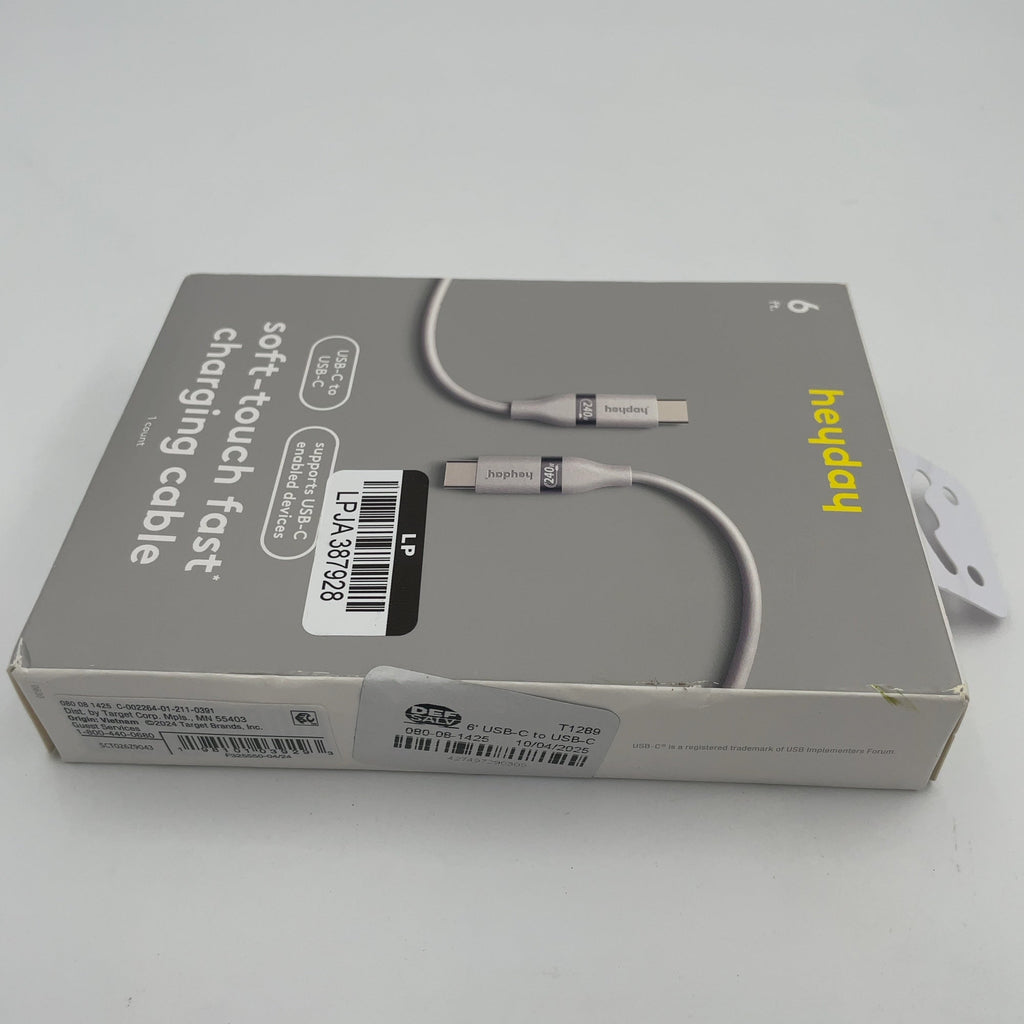 6' USB-C to USB-C Fast Charging Silicone Cable - heyday White Clay: Male-to-Male Connection