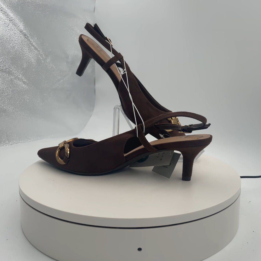 Women's Tabitha Oversized Chain Sling Back Heels With Memory Foam Insole - A New Day Brown 8
