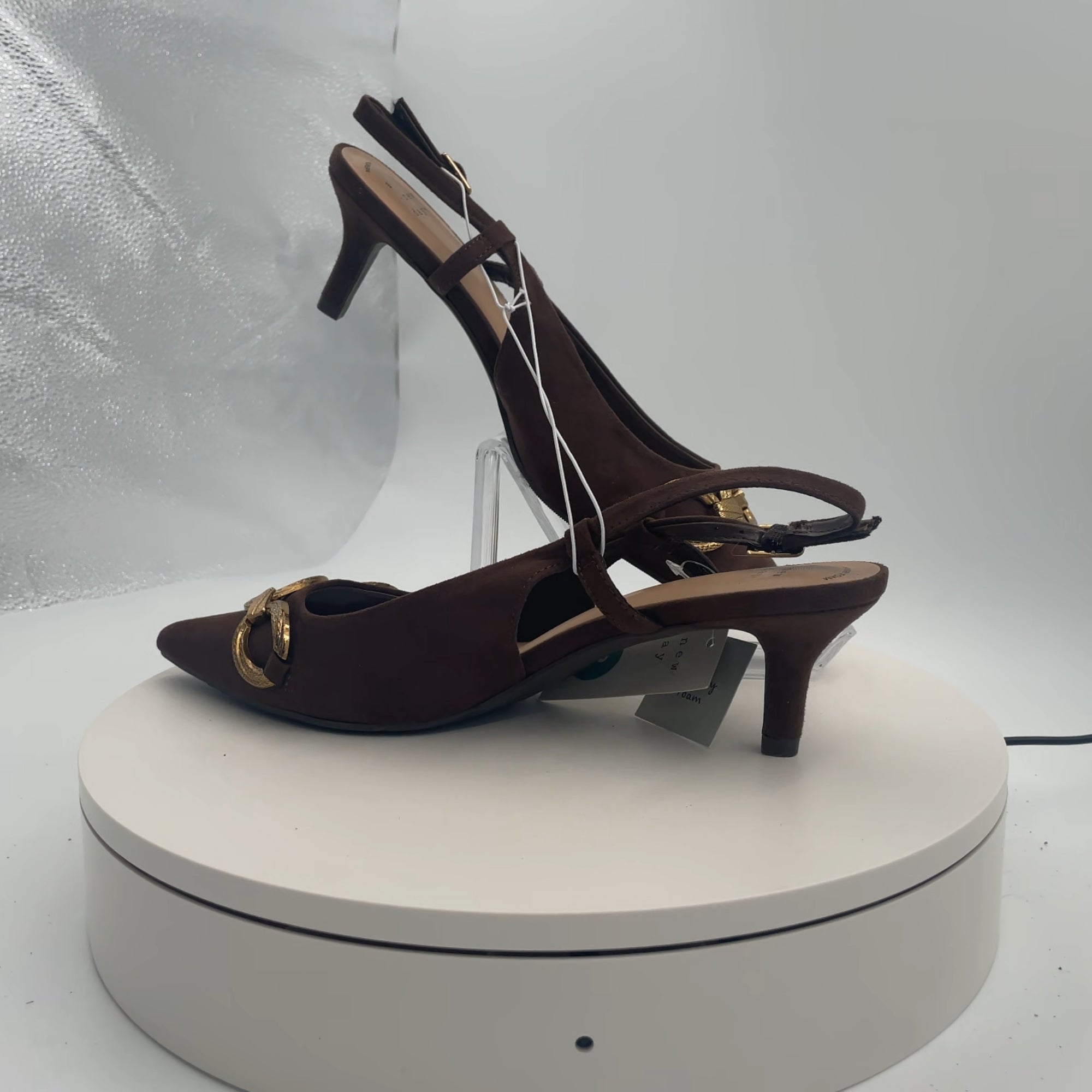 Women's Tabitha Oversized Chain Sling Back Heels With Memory Foam Insole - A New Day Brown 8