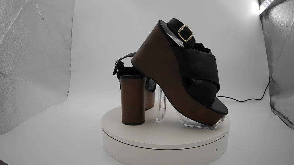 Women's Naomi Wood Wedge Heels with Memory Foam Insole - Universal Thread Black 8: Ankle Strap, Open Toe
