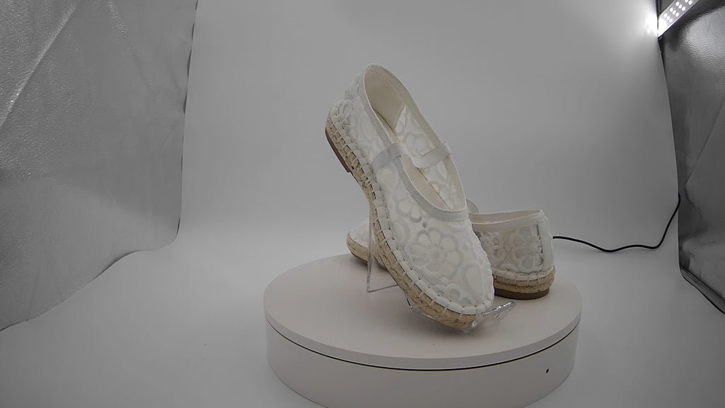Women's Celia Floral Lace Mary Jane Espadrille Flat with Memory Foam Insole - Universal Thread White 6.5: Breathable Mesh, Pull-On Style