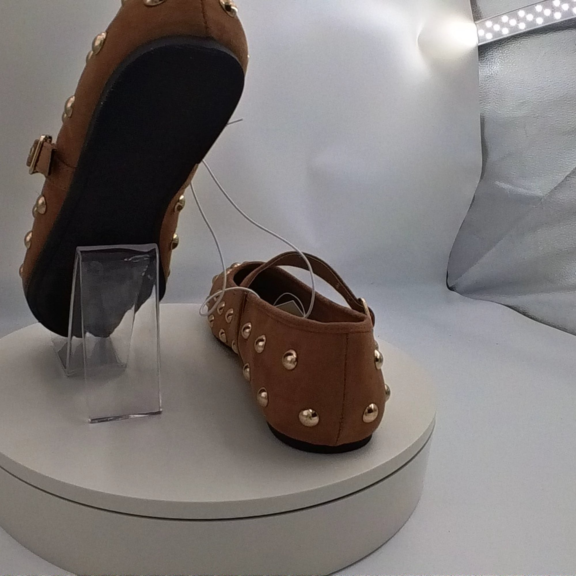 Women's Penny Gold Studded Mary Jane Flats With Memory Foam Insole - Universal Thread Cognac 10