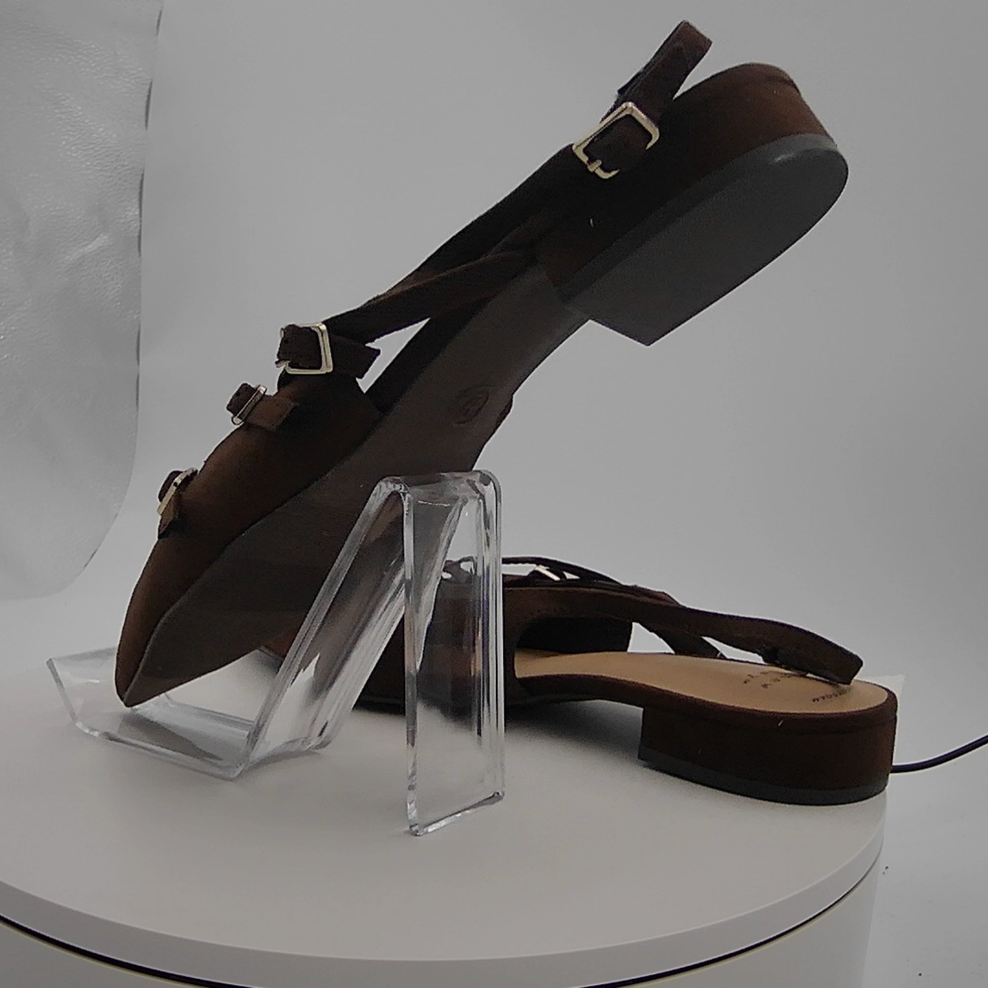 Women's Twiggy Multi Buckle Mini Heel Flats With Memory Foam Insole - A New Day Brown 9: Faux Suede, Pointed Toe