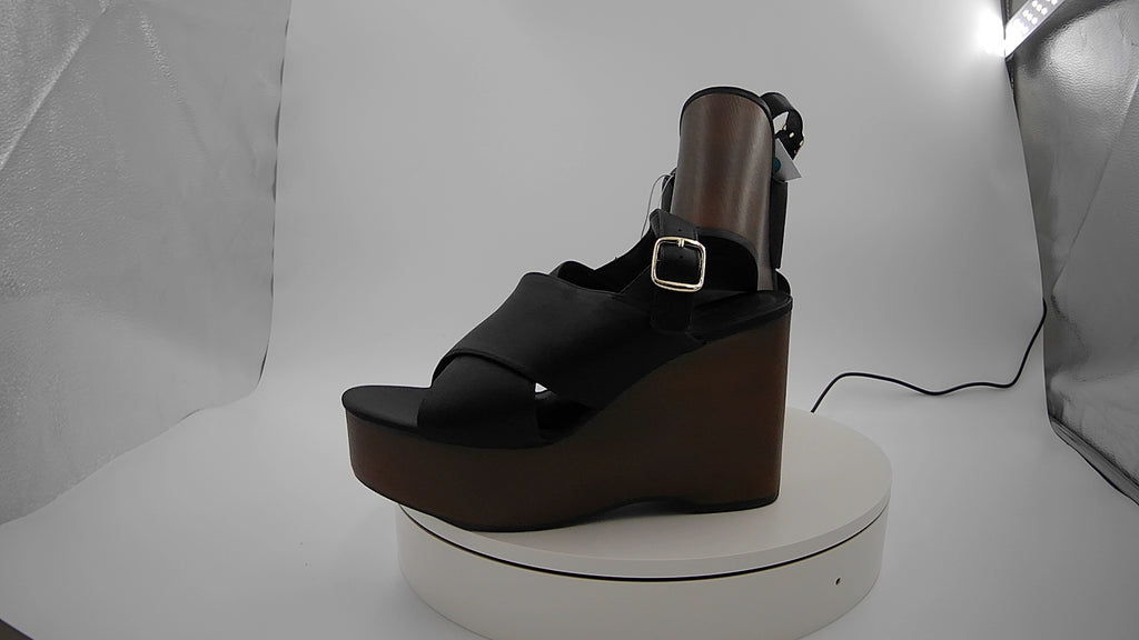 Women's Naomi Wood Wedge Heels with Memory Foam Insole - Universal Thread Black 8: Ankle Strap, Open Toe