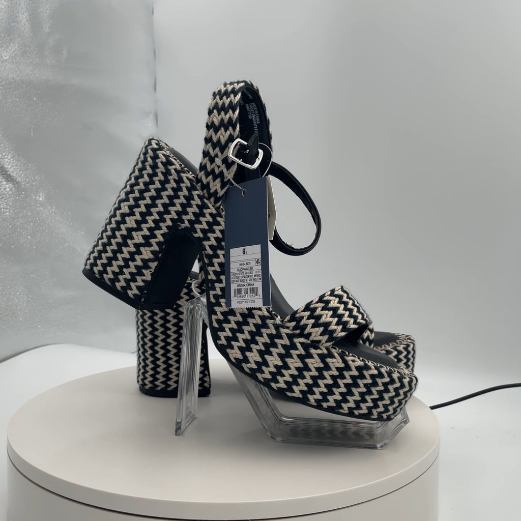 Women's Madeline Woven Platform Sandal Heels With Memory Foam Insole - Universal Thread Black 6.5: Ankle Strap, Block Heel