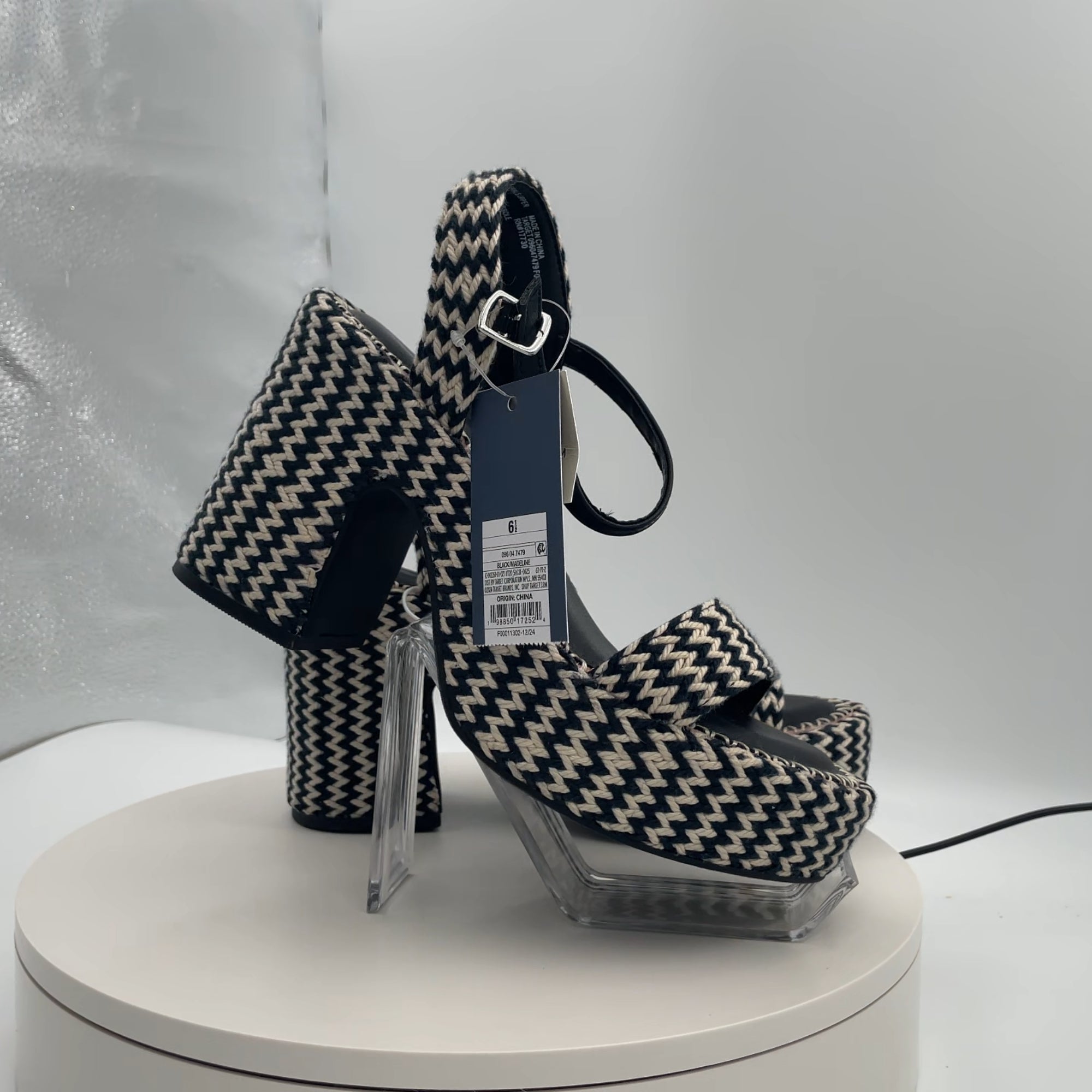 Women's Madeline Woven Platform Sandal Heels With Memory Foam Insole - Universal Thread Black 6.5: Ankle Strap, Block Heel