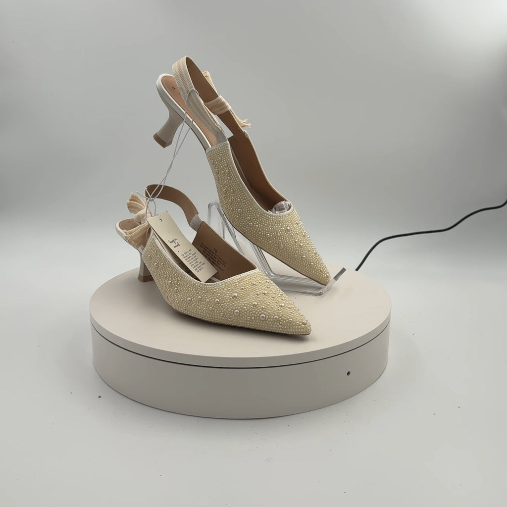 Women's Milan Pearl Slingback Heels - A New Day Ivory 10: Closed Pointed Toe, Cushioned Insole, Satin Finish, Medium Width