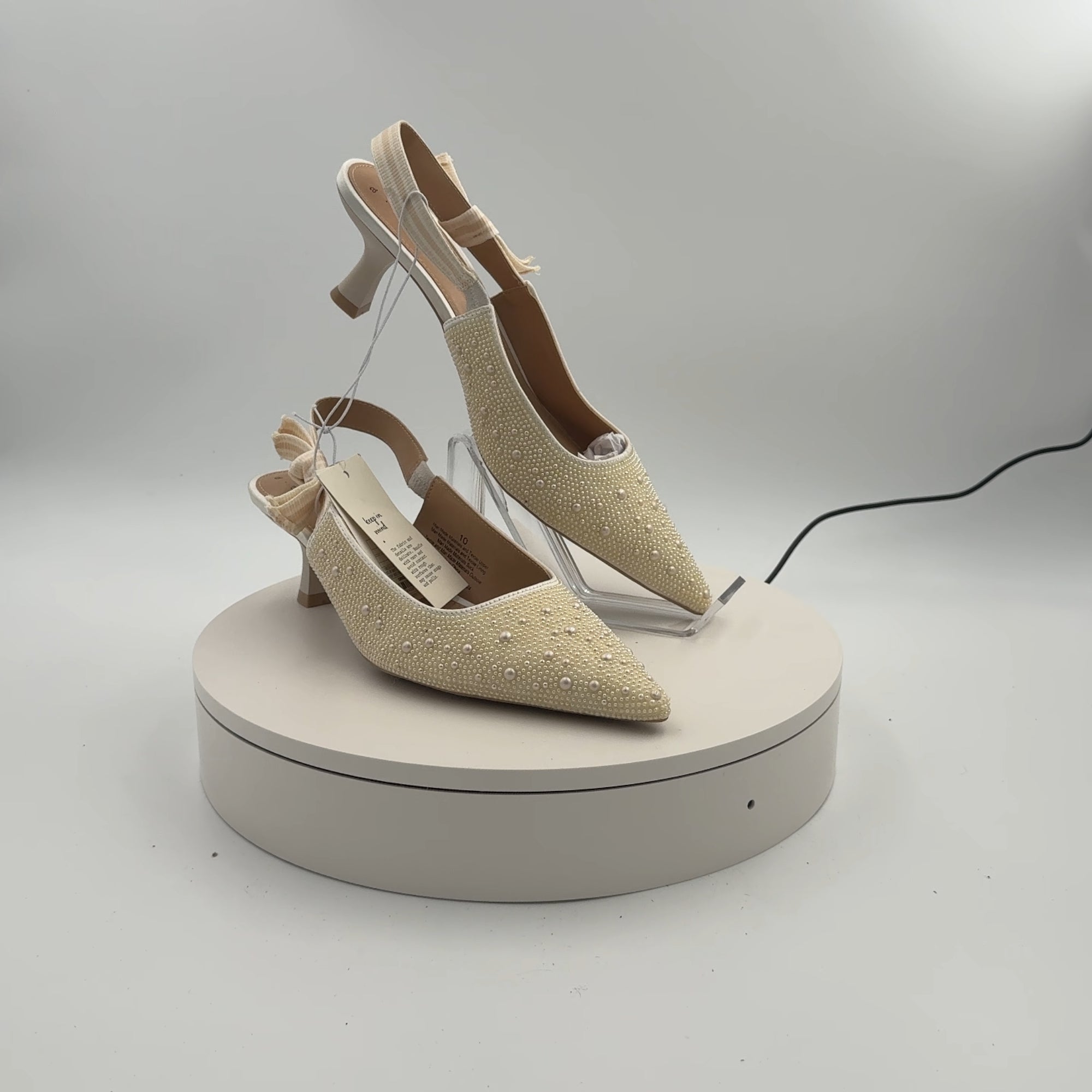 Women's Milan Pearl Slingback Heels - A New Day Ivory 10: Closed Pointed Toe, Cushioned Insole, Satin Finish, Medium Width