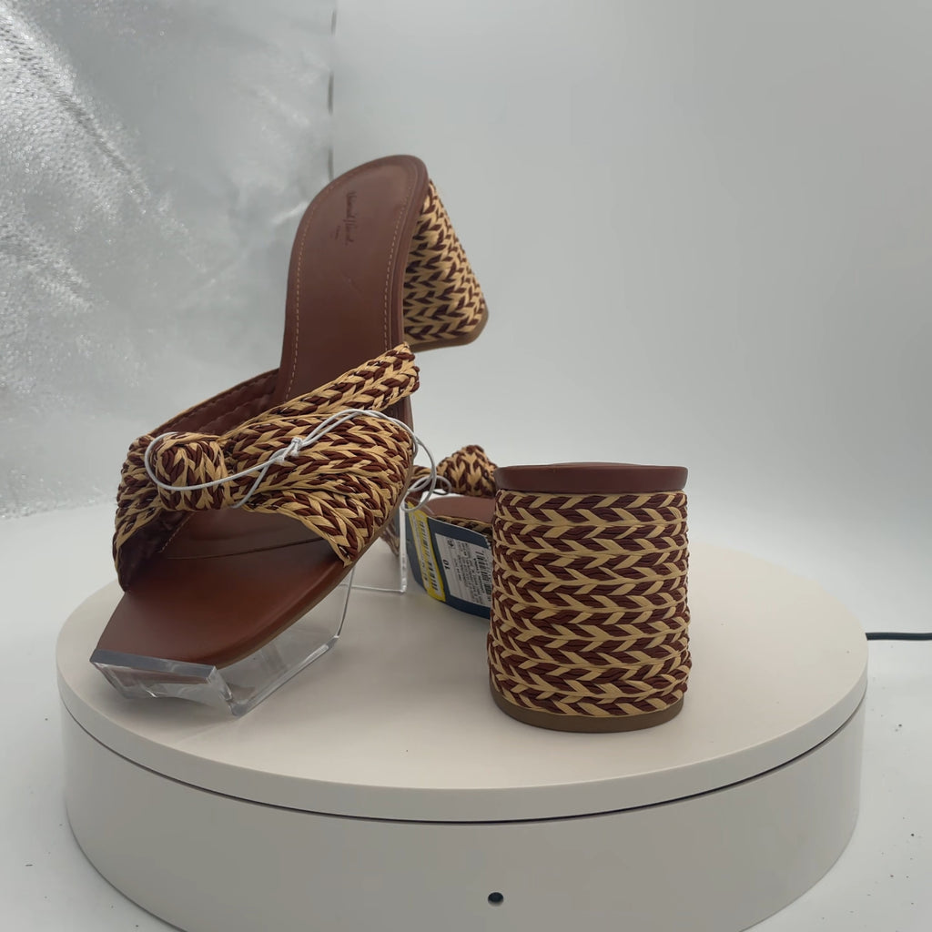 Women's Aaliyah Raffia Strappy Knot Sandal Heels - Universal Thread Cognac 10: Block Heel, Open Square Toe