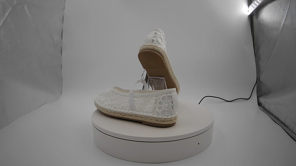 Women's Celia Floral Lace Mary Jane Espadrille Flat with Memory Foam Insole - Universal Thread White 6: Breathable Mesh Upper