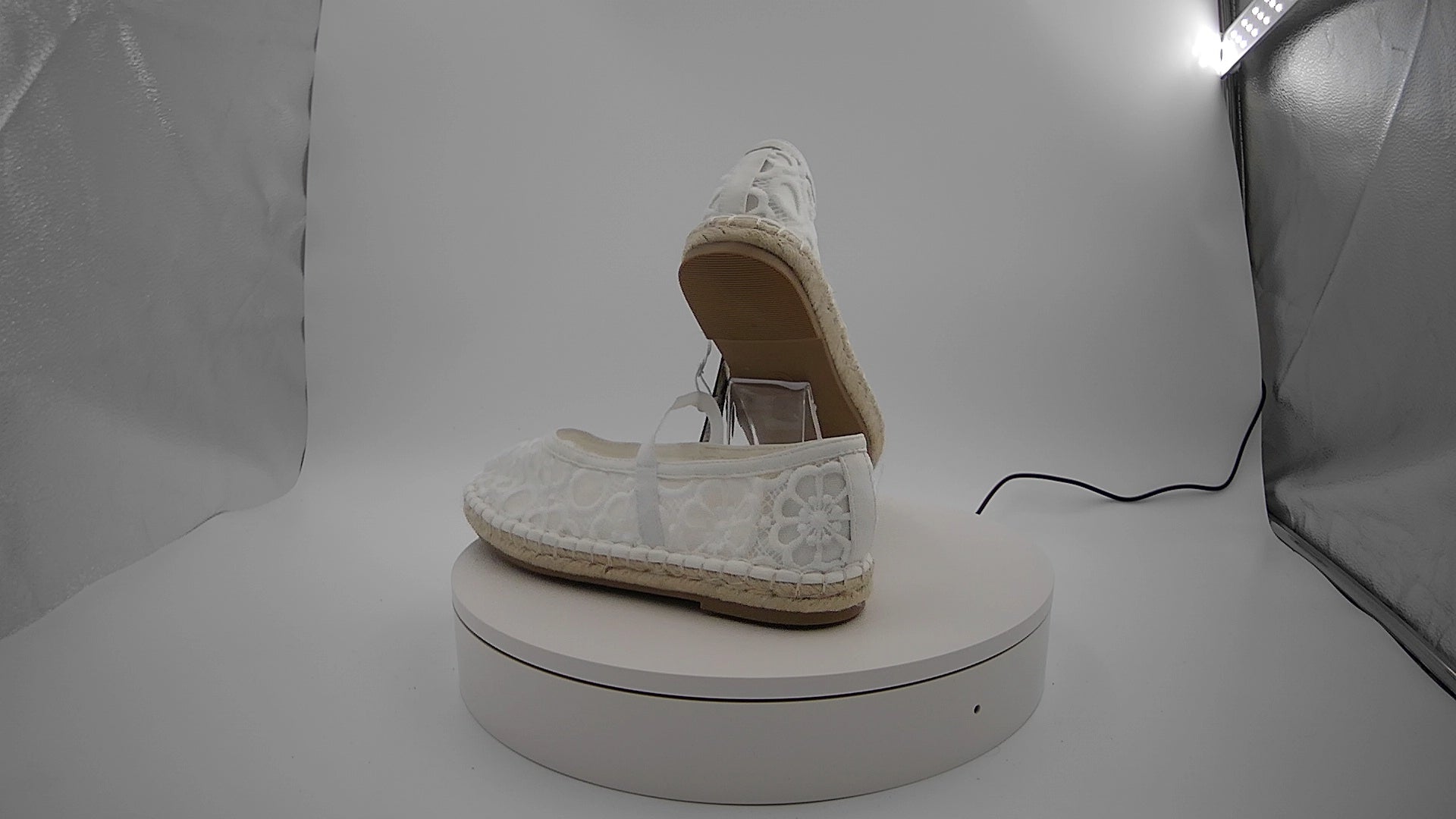 Women's Celia Floral Lace Mary Jane Espadrille Flat with Memory Foam Insole - Universal Thread White 6: Breathable Mesh Upper